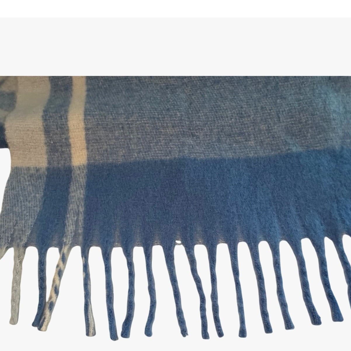 Shiraleah Chicago Pastel Blue White Fringe Boho Shawl Wrap Coastal Cottagecore - Thumbnail 4