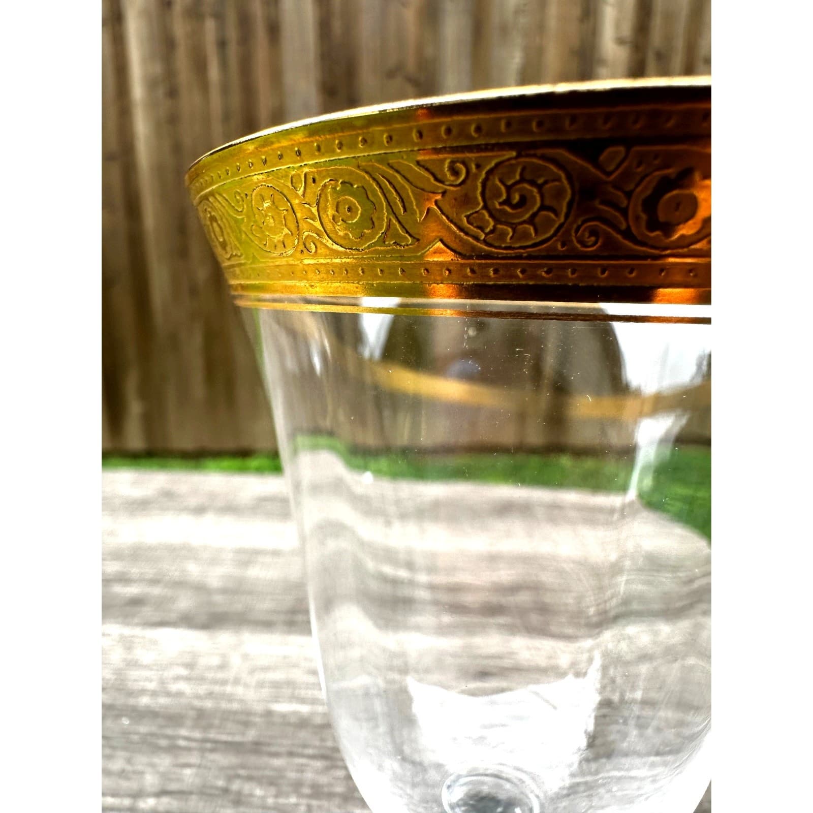 Tiffin Franciscan Crystal Optic Gold Encrusted 6 3/8" Wine Water Glasses-Set 3 - Thumbnail 6