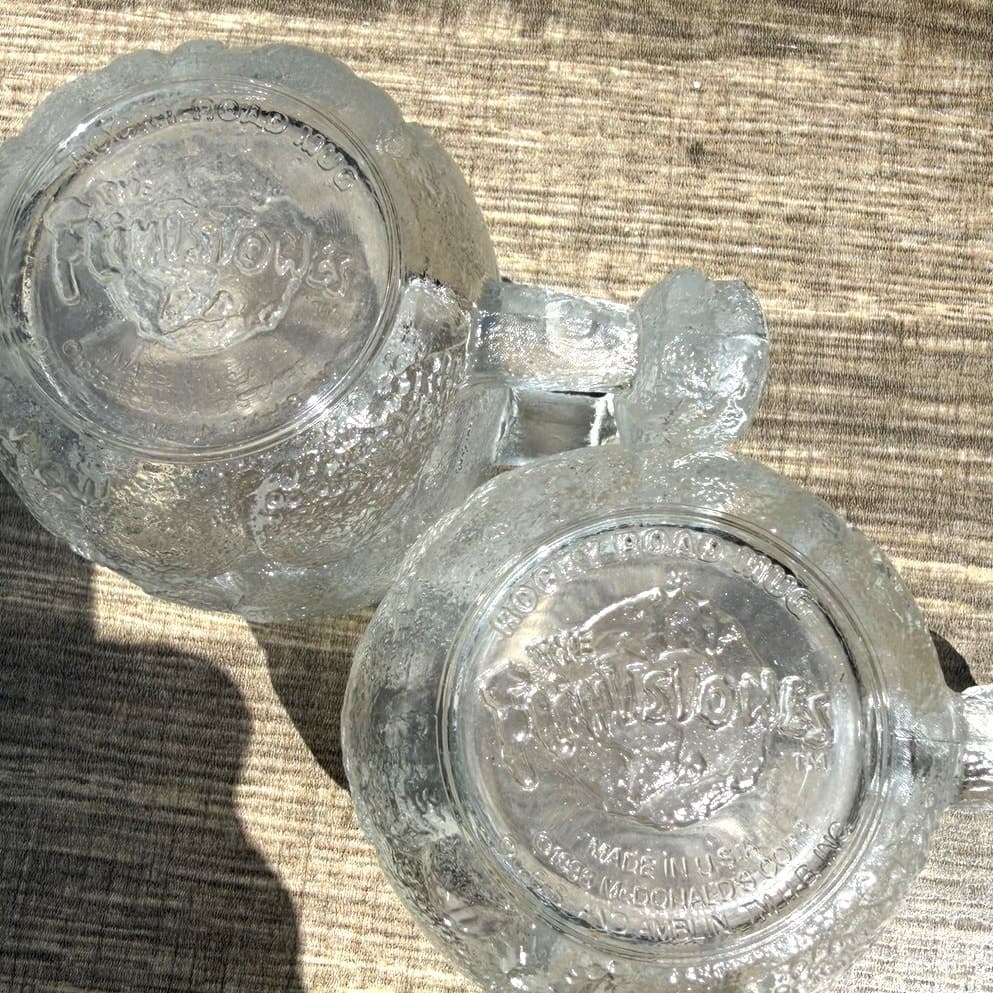 Vintage 1993 McDonalds Flintstones RocDonalds Glass Mugs Set Of 2 Bone Handle - Thumbnail 6