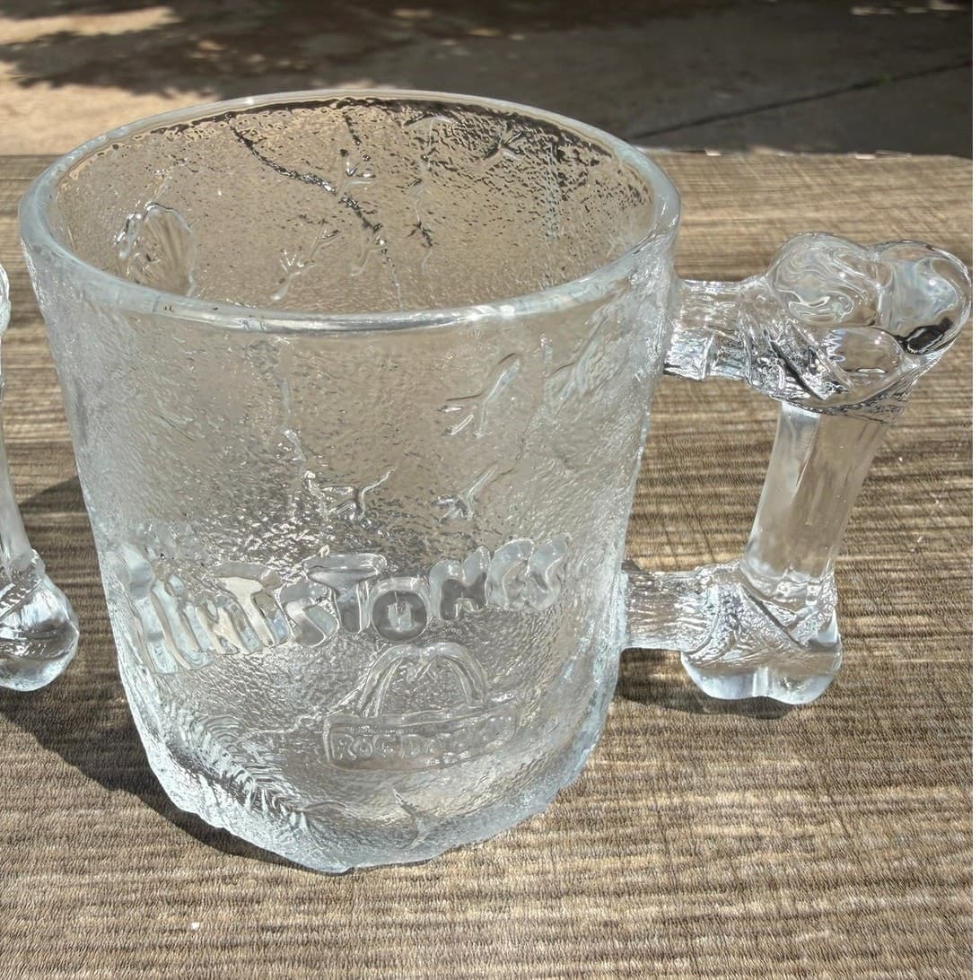 Vintage 1993 McDonalds Flintstones RocDonalds Glass Mugs Bone Handle-Set of 2 - Thumbnail 3