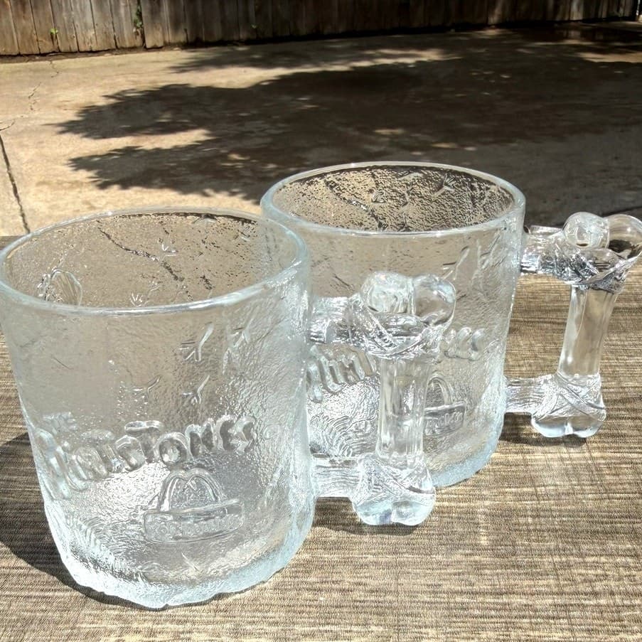 Vintage 1993 McDonalds Flintstones RocDonalds Glass Mugs Bone Handle-Set of 2 - Thumbnail 7