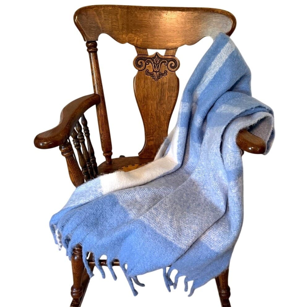 Shiraleah Chicago Pastel Blue White Fringe Boho Shawl Wrap Coastal Cottagecore