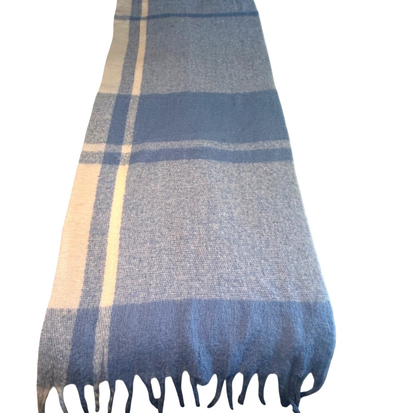 Shiraleah Chicago Pastel Blue White Fringe Boho Shawl Wrap Coastal Cottagecore - Thumbnail 2