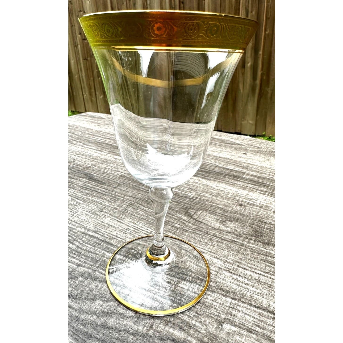 Tiffin Franciscan Crystal Optic Gold Encrusted 6 3/8" Wine Water Glasses-Set 3 - Thumbnail 4