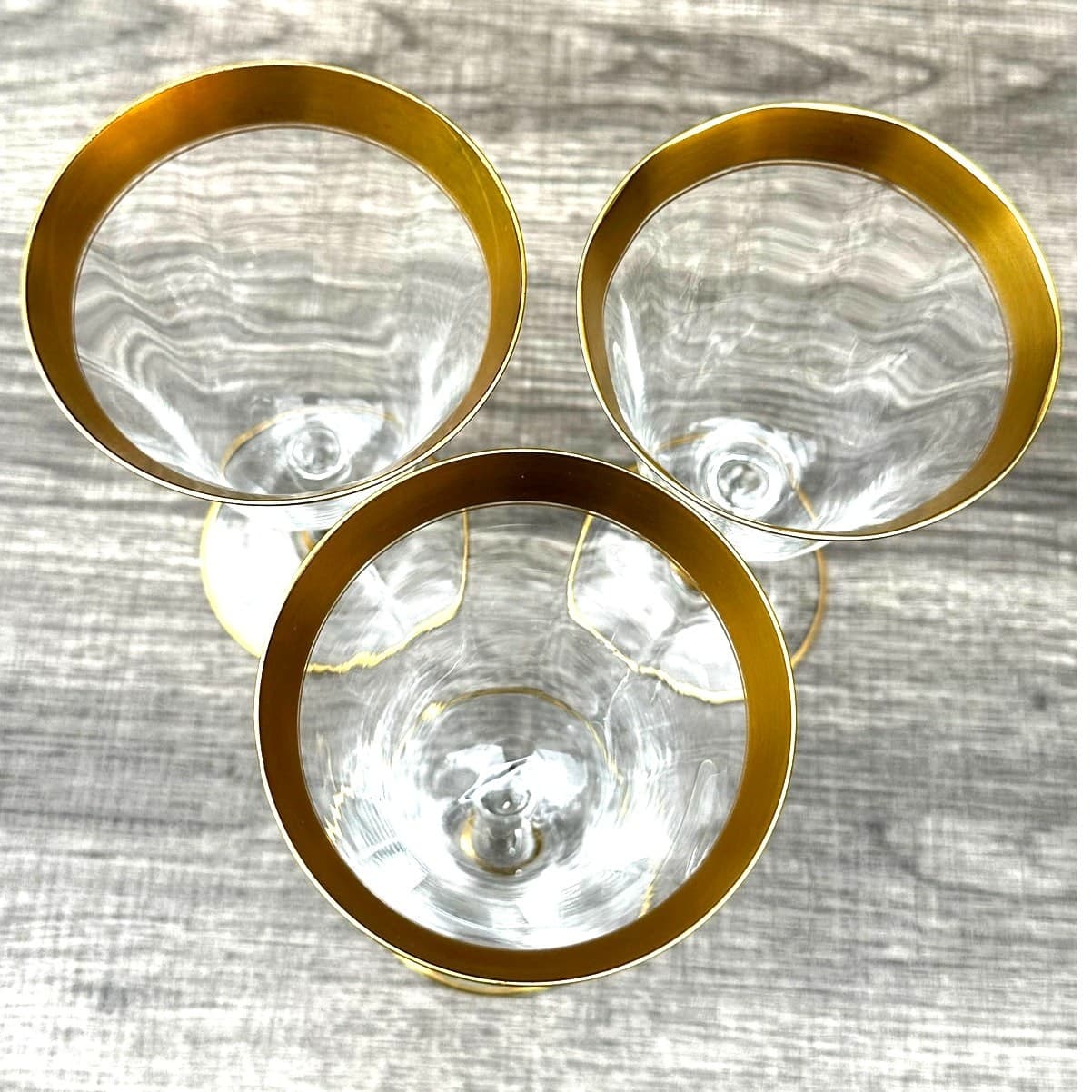 Tiffin Franciscan Crystal Optic Gold Encrusted 6 3/8" Wine Water Glasses-Set 3 - Thumbnail 8