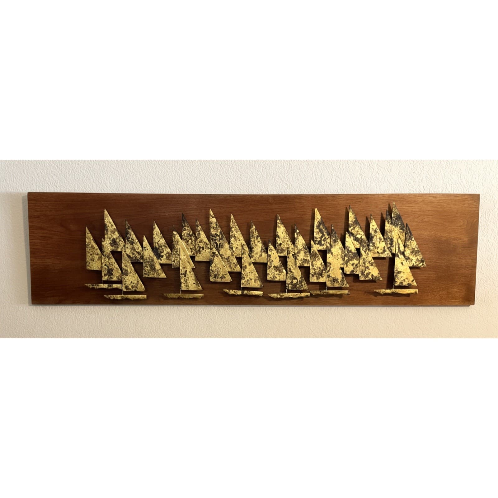 Peter Pepper Brass Sailboat Wall Sculpture Walnut MCM Brutalist 1960s California - Thumbnail 7