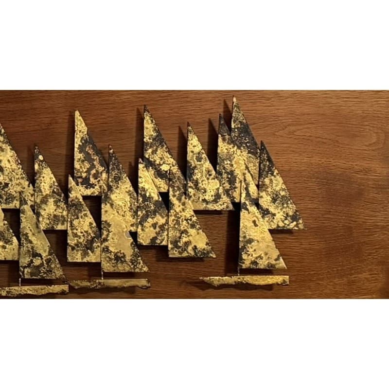 Peter Pepper Brass Sailboat Wall Sculpture Walnut MCM Brutalist 1960s California - Thumbnail 6