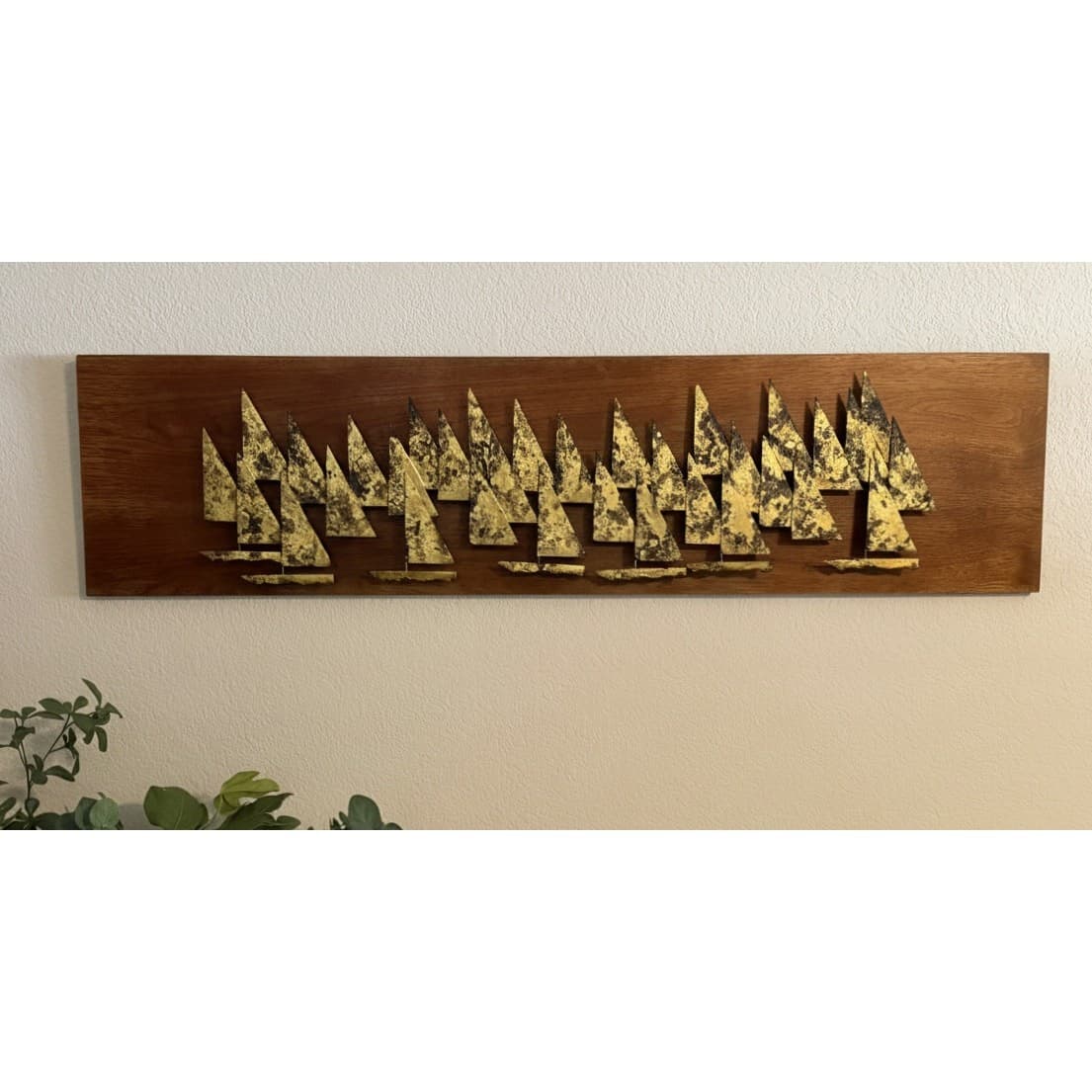 Peter Pepper Brass Sailboat Wall Sculpture Walnut MCM Brutalist 1960s California - Thumbnail 9