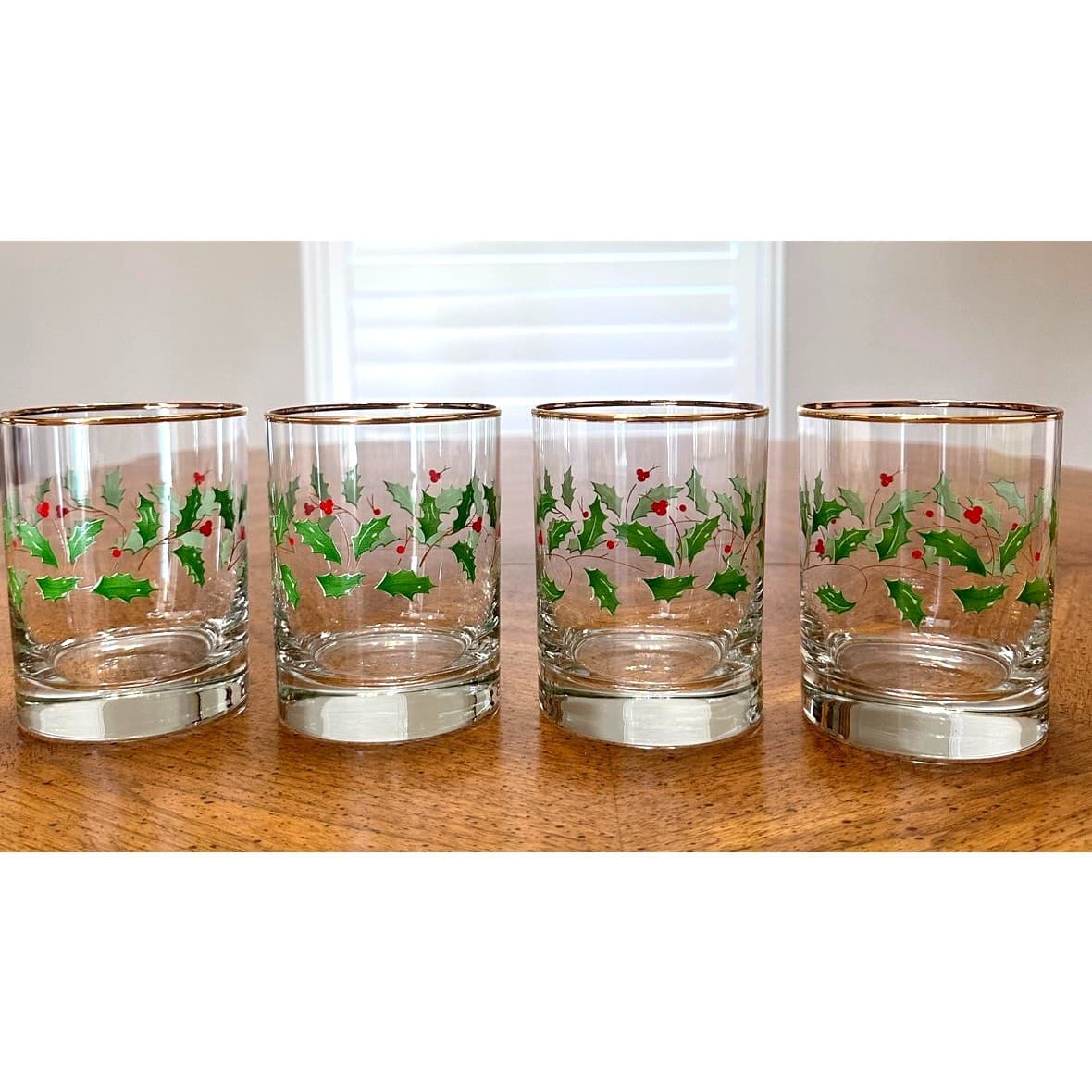 Lenox Holiday Dimension 12 oz Double Old-Fashioned Glasses-Gold Rim-Set of 4