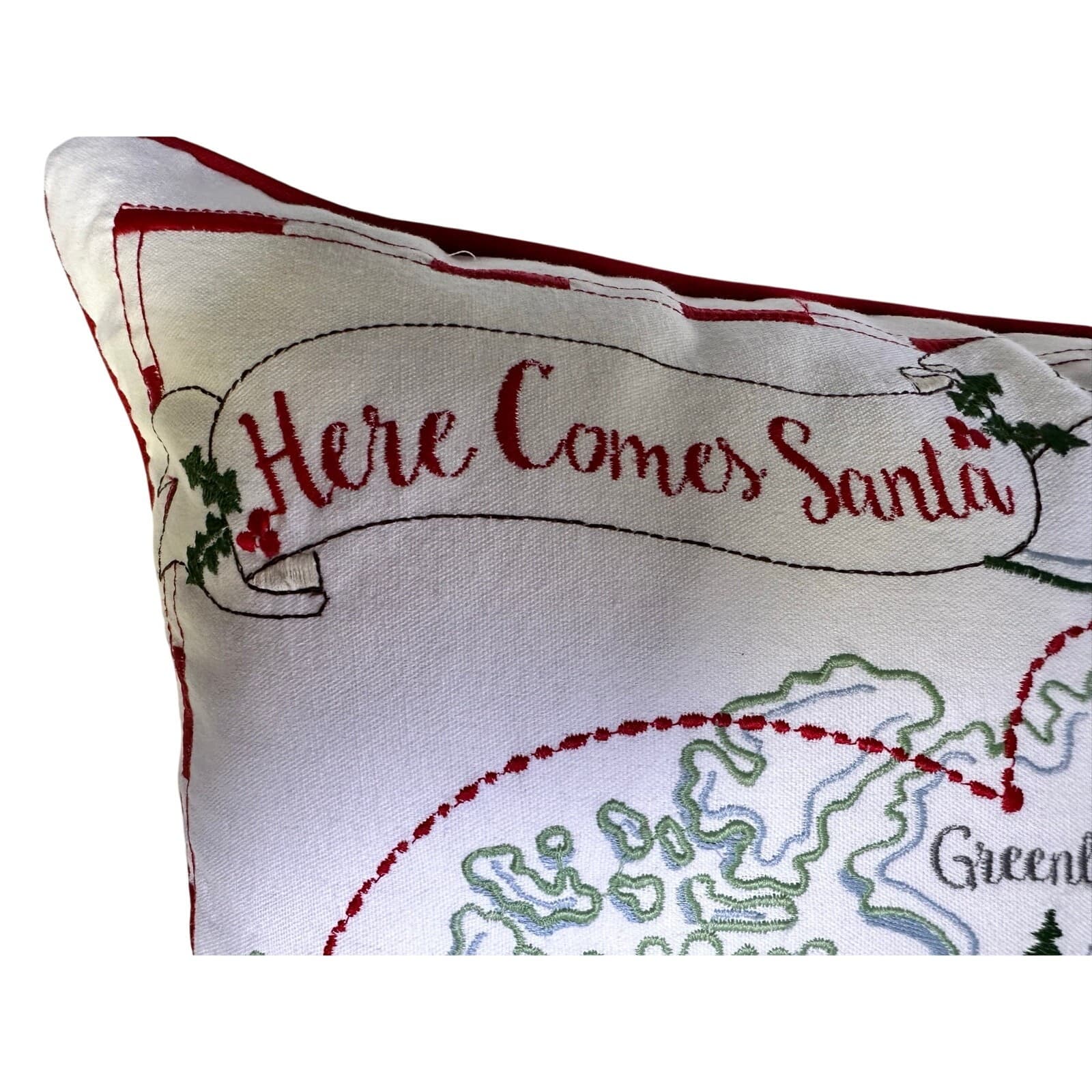 Whimsical 'Here Comes Santa' Christmas World Map Holiday 20x20 Throw Pillow - Thumbnail 4