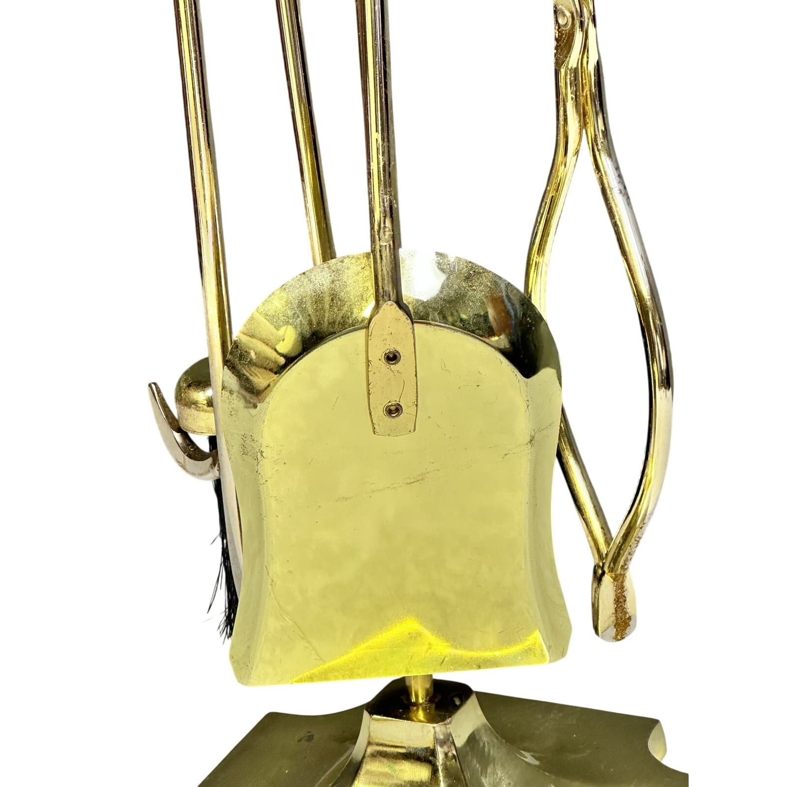 Classic Traditional Elegant Vintage Heavy Shiny Brass 5-PC Fireplace Tool Set - Thumbnail 8