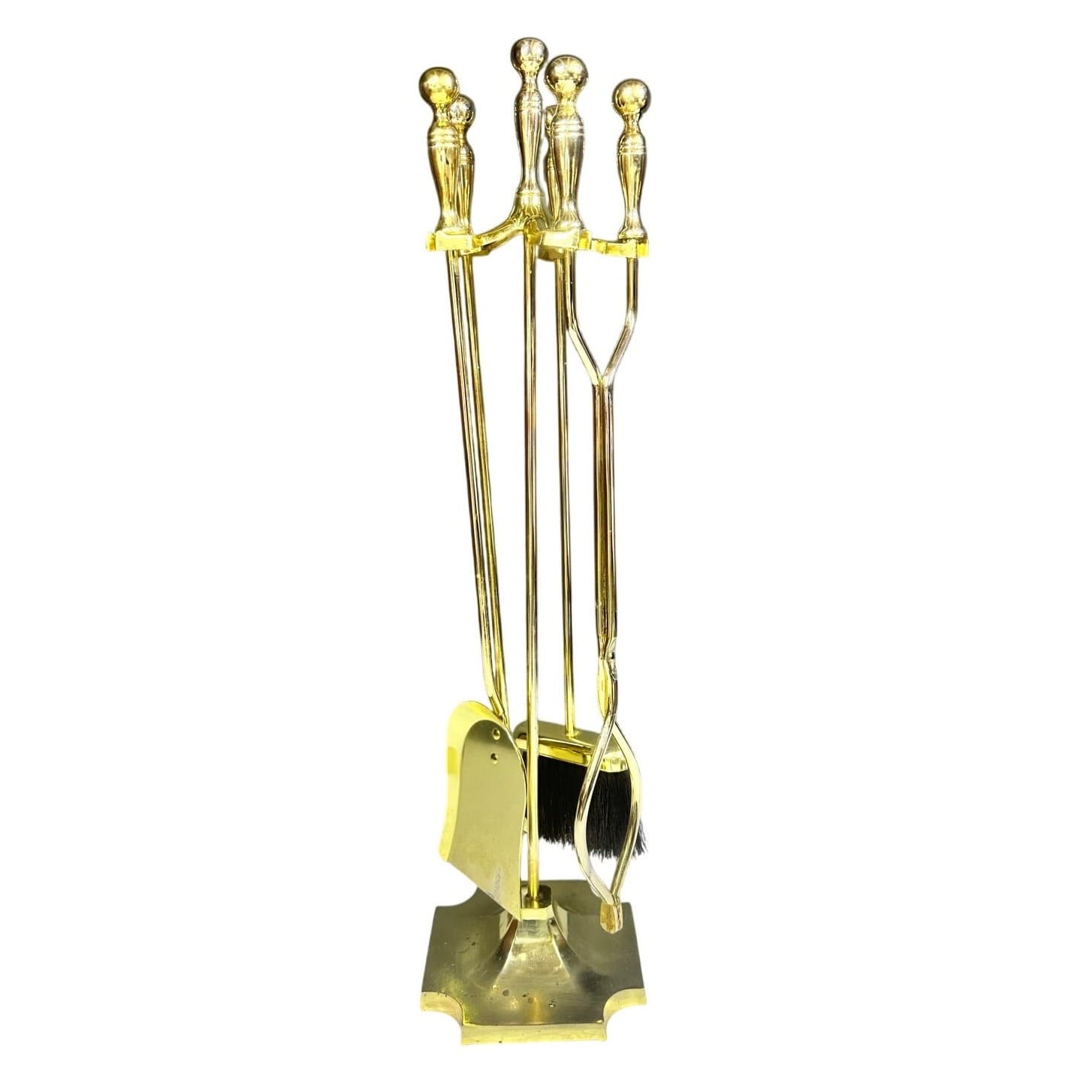 Classic Traditional Elegant Vintage Heavy Shiny Brass 5-PC Fireplace Tool Set - Thumbnail 7