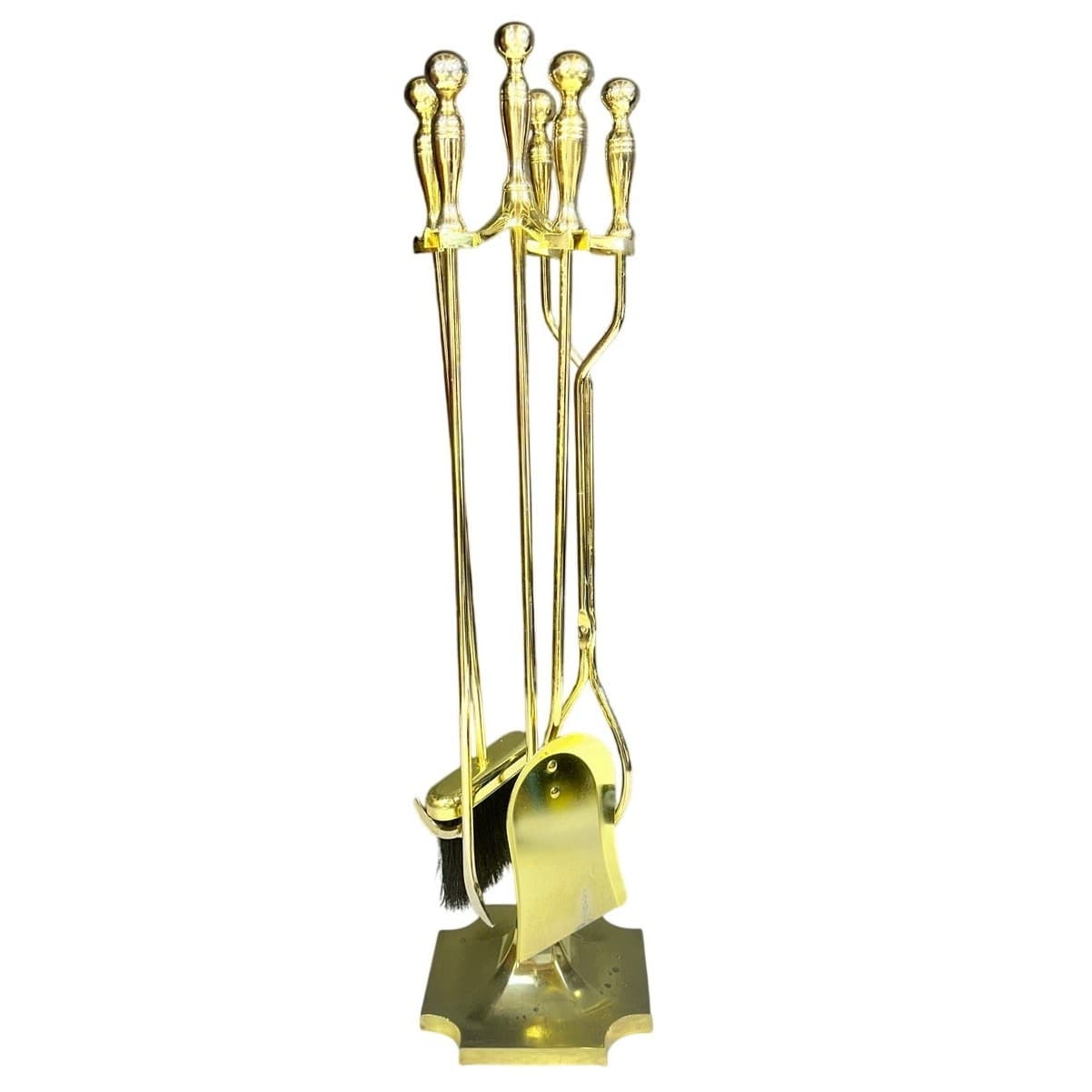 Classic Traditional Elegant Vintage Heavy Shiny Brass 5-PC Fireplace Tool Set - Thumbnail 3