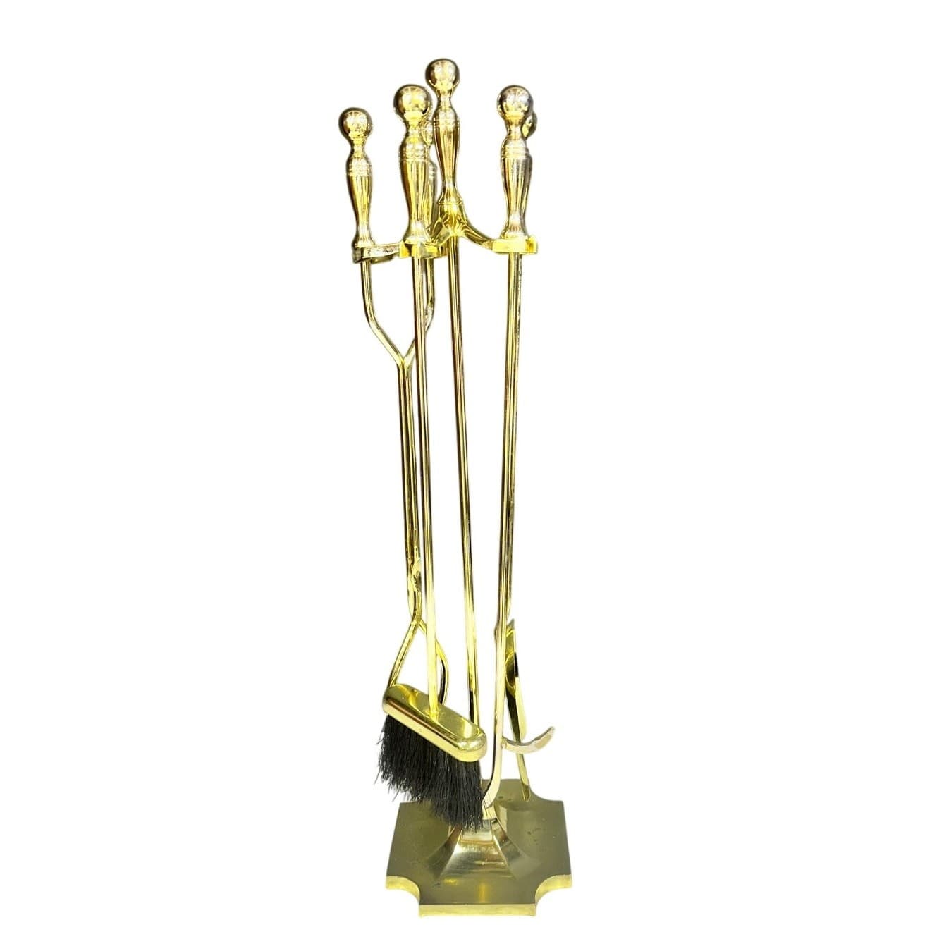 Classic Traditional Elegant Vintage Heavy Shiny Brass 5-PC Fireplace Tool Set - Thumbnail 2