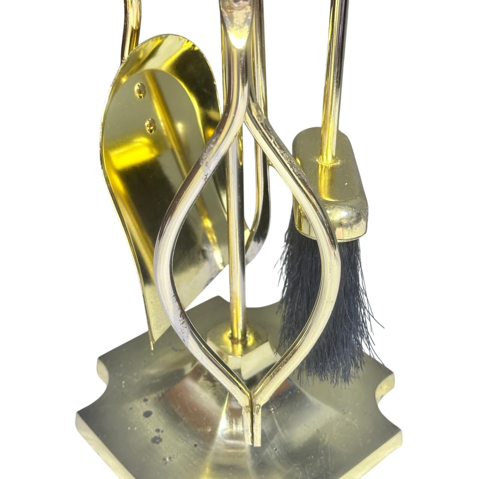 Classic Traditional Elegant Vintage Heavy Shiny Brass 5-PC Fireplace Tool Set - Thumbnail 5