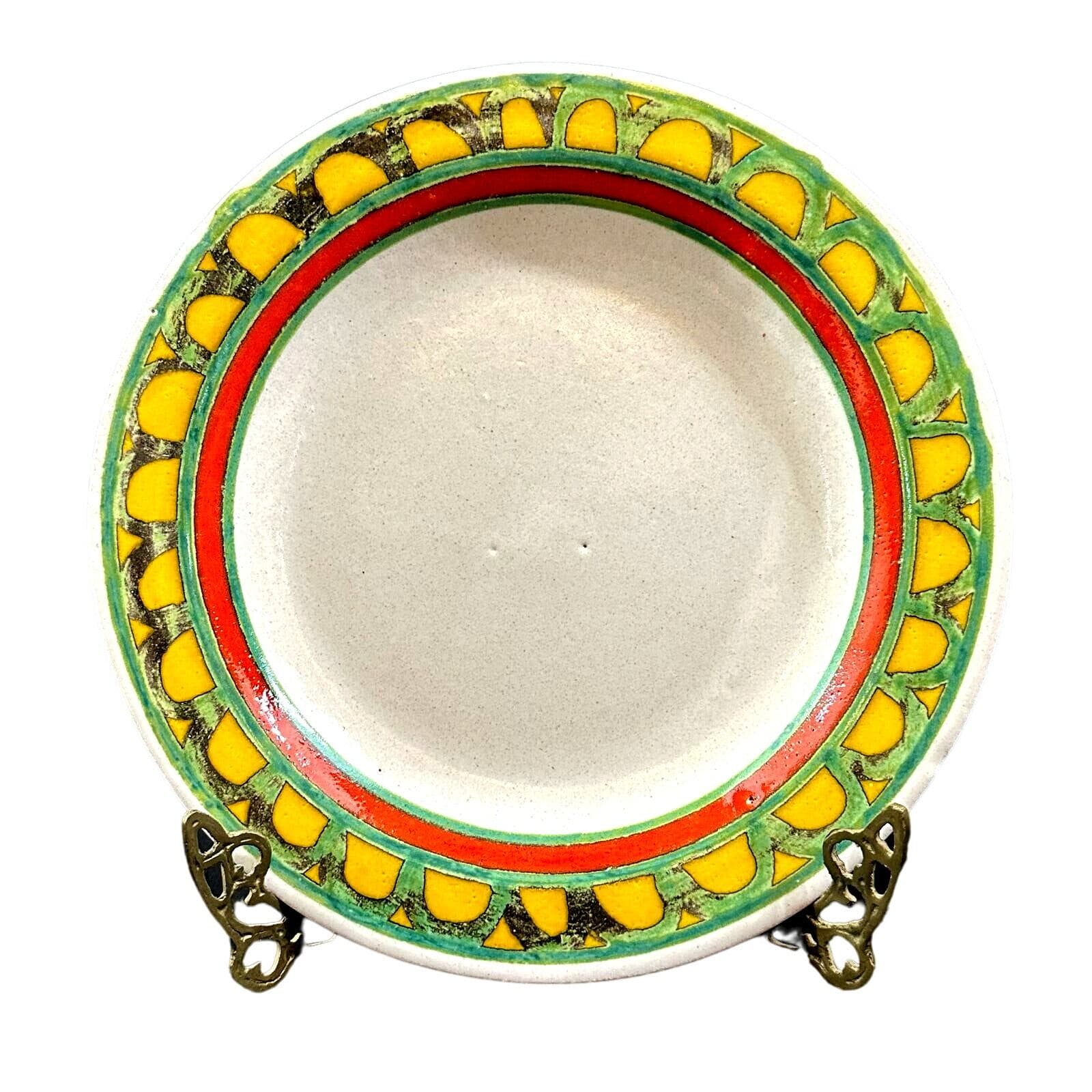 Desimone Hand Painted Plate Green Yellow Orange Rim Design Signed-Italy-10" - Thumbnail 2