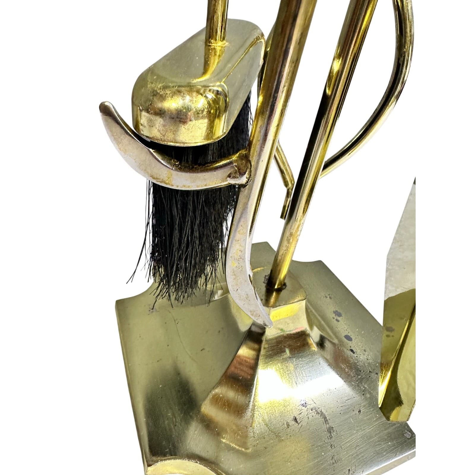 Classic Traditional Elegant Vintage Heavy Shiny Brass 5-PC Fireplace Tool Set - Thumbnail 4