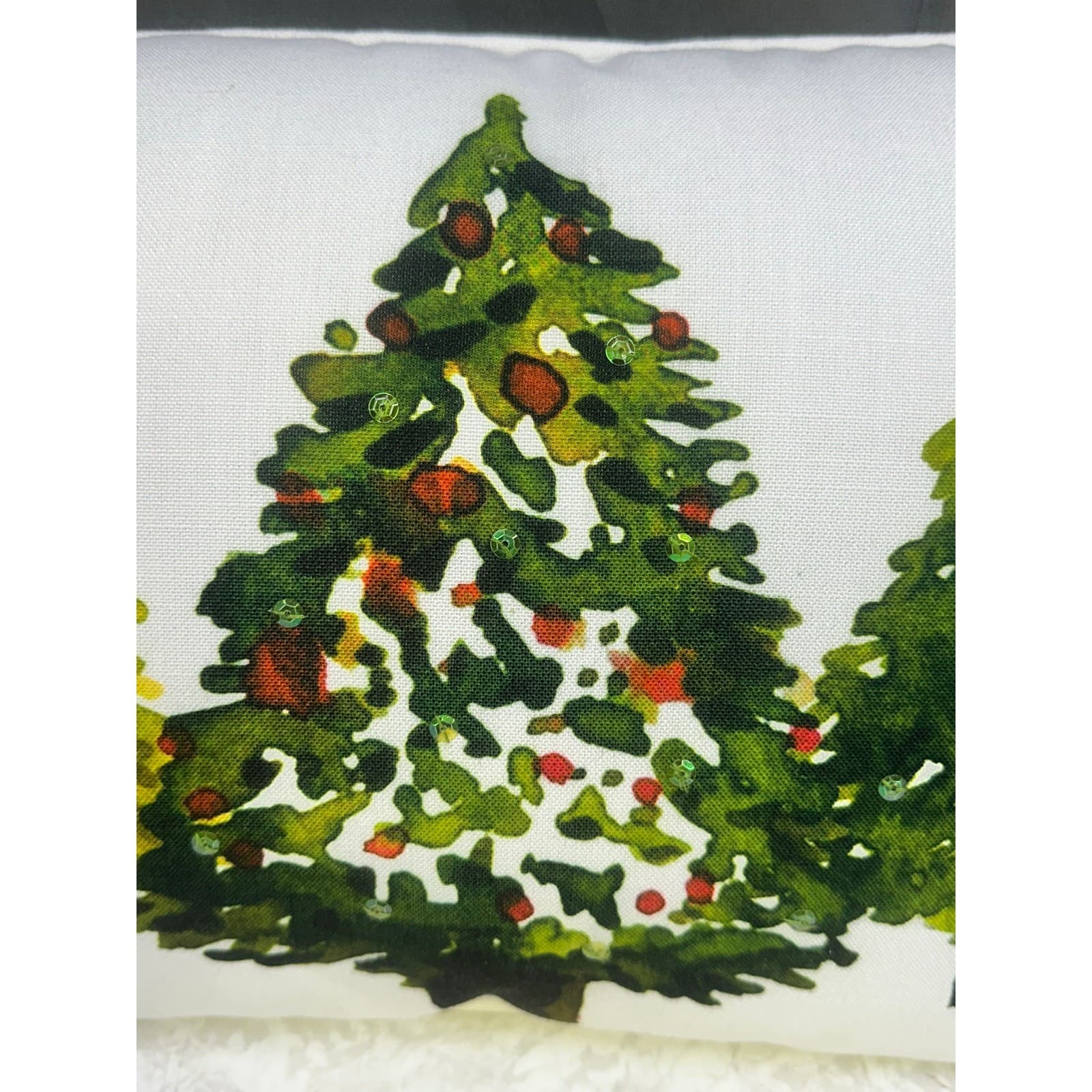 Upscale Christmas 19x13 Canvas Screen Print Throw Pillow Three Christmas Trees - Thumbnail 4