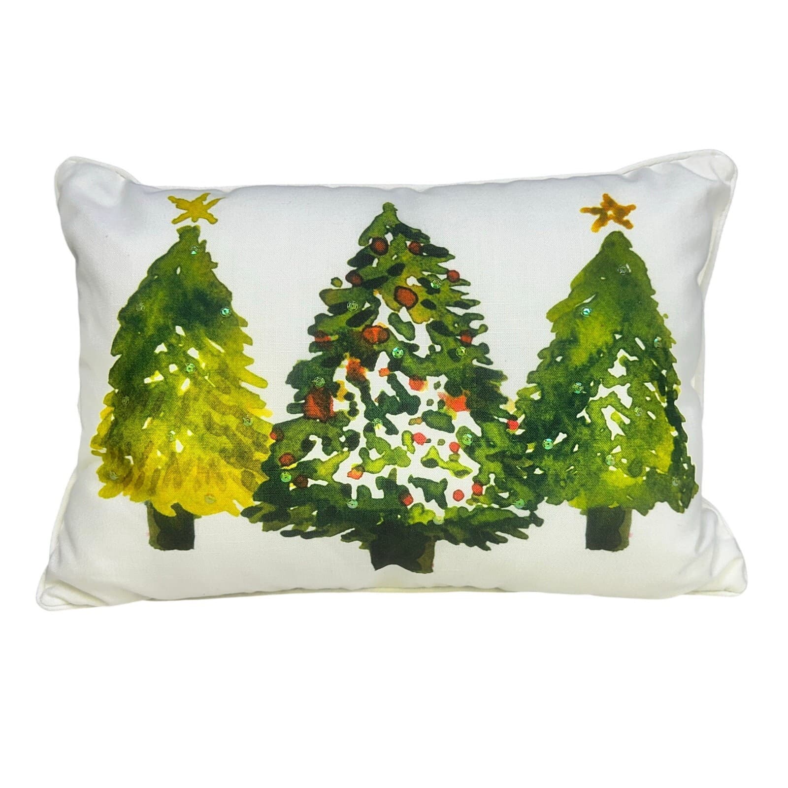 Upscale Christmas 19x13 Canvas Screen Print Throw Pillow Three Christmas Trees - Thumbnail 2