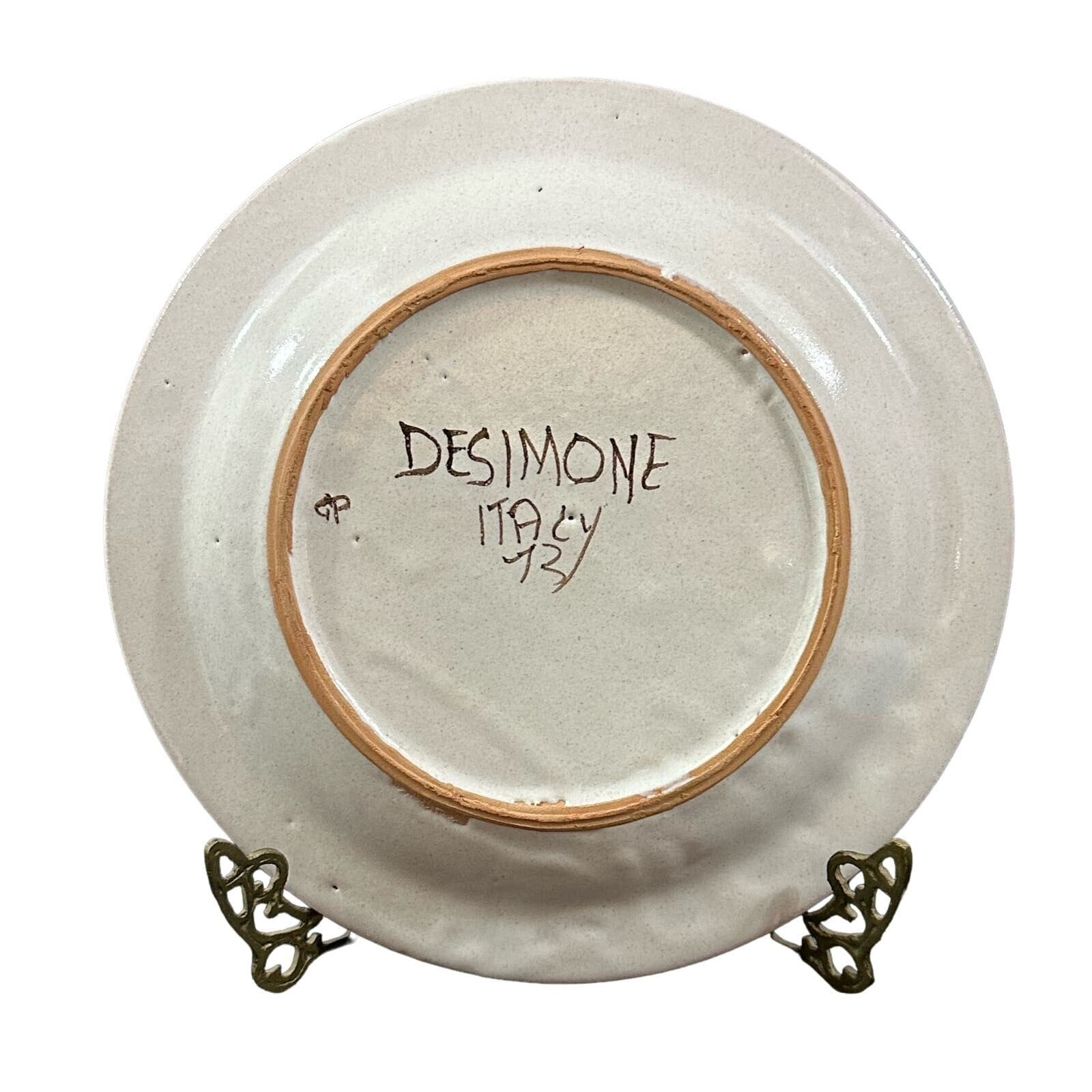 Desimone Hand Painted Plate Green Yellow Orange Rim Design Signed-Italy-10" - Thumbnail 7