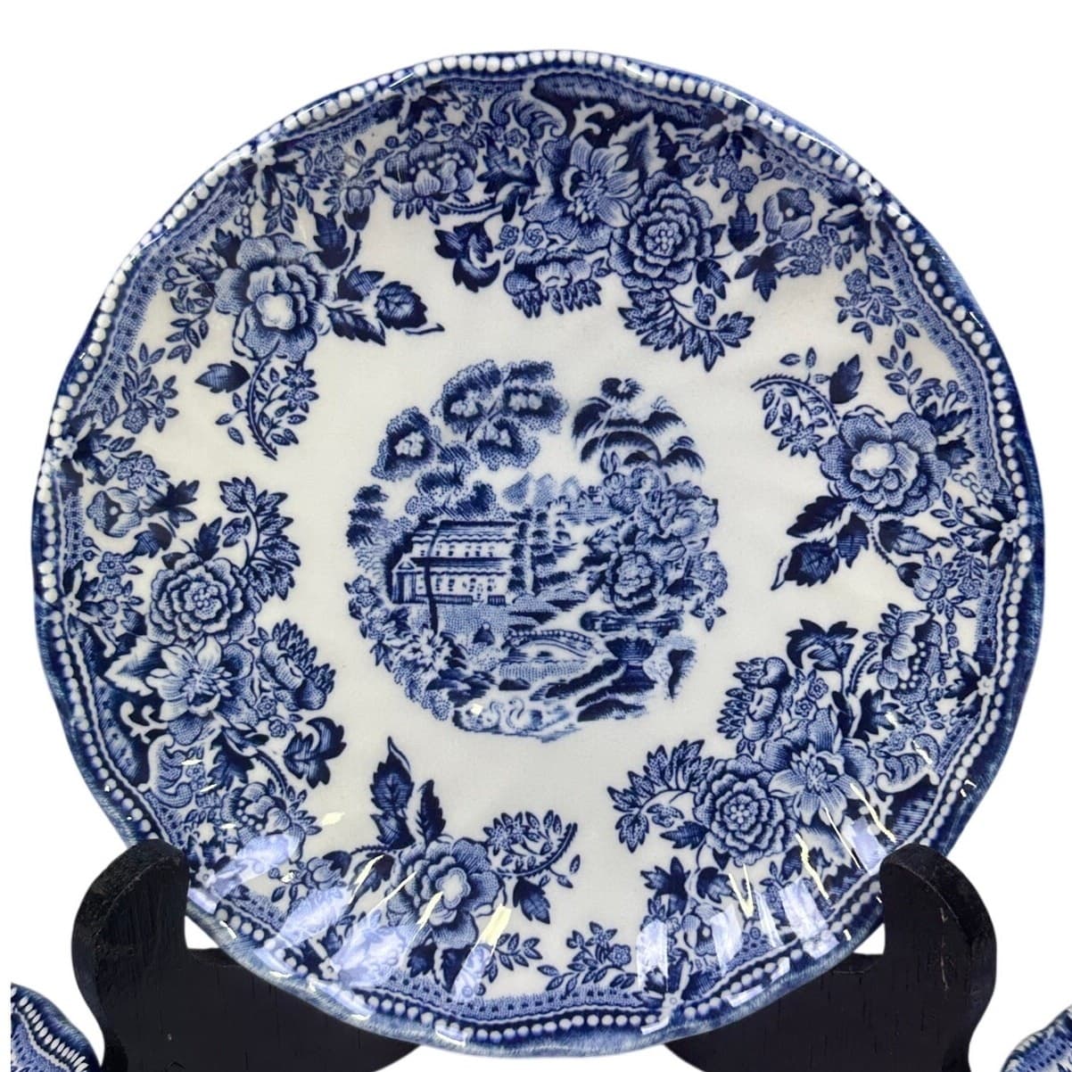 Churchill Staffordshire Tonquin Blue Transferware 5.5" Saucers-Set of 4 - Thumbnail 2
