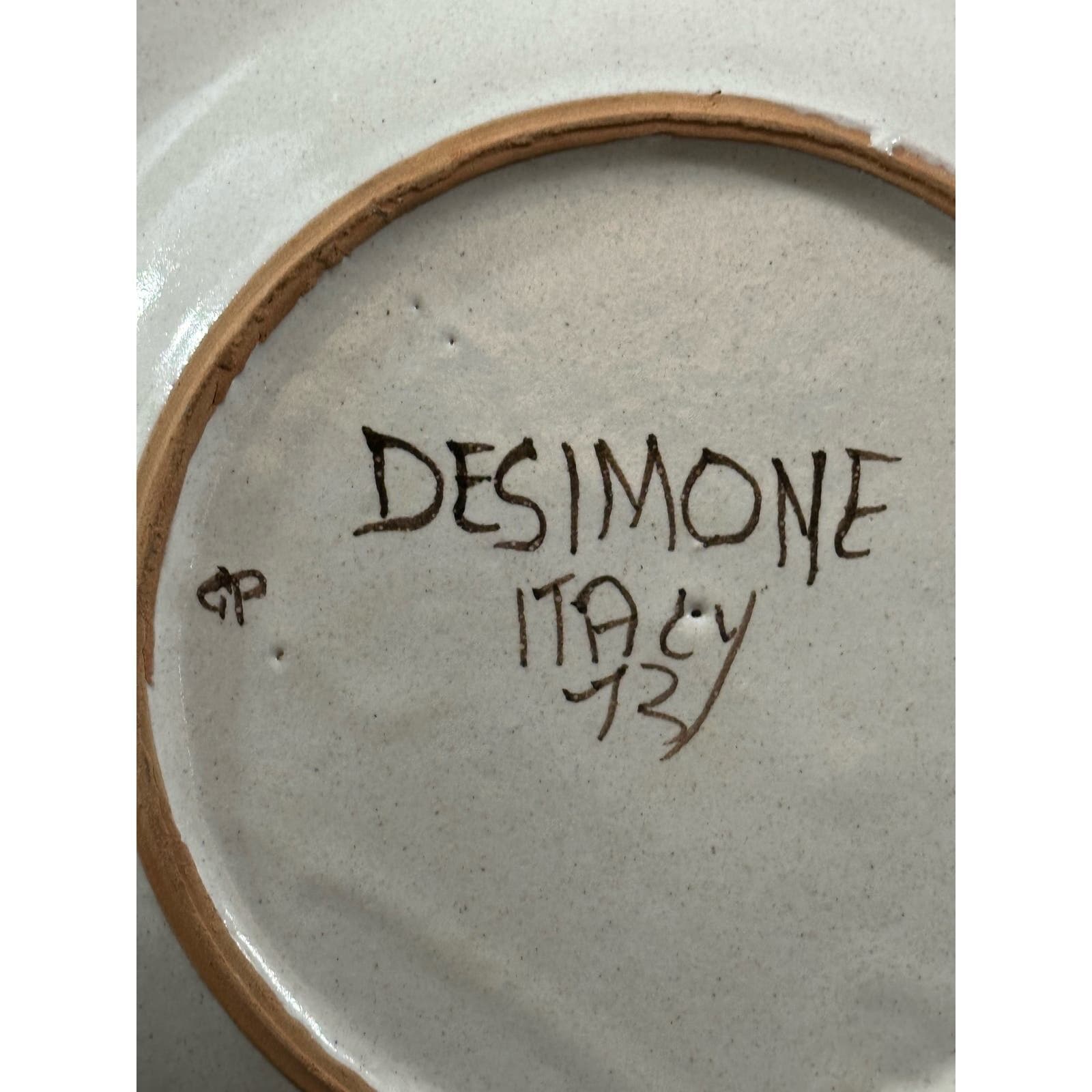 Desimone Hand Painted Plate Green Yellow Orange Rim Design Signed-Italy-10" - Thumbnail 8
