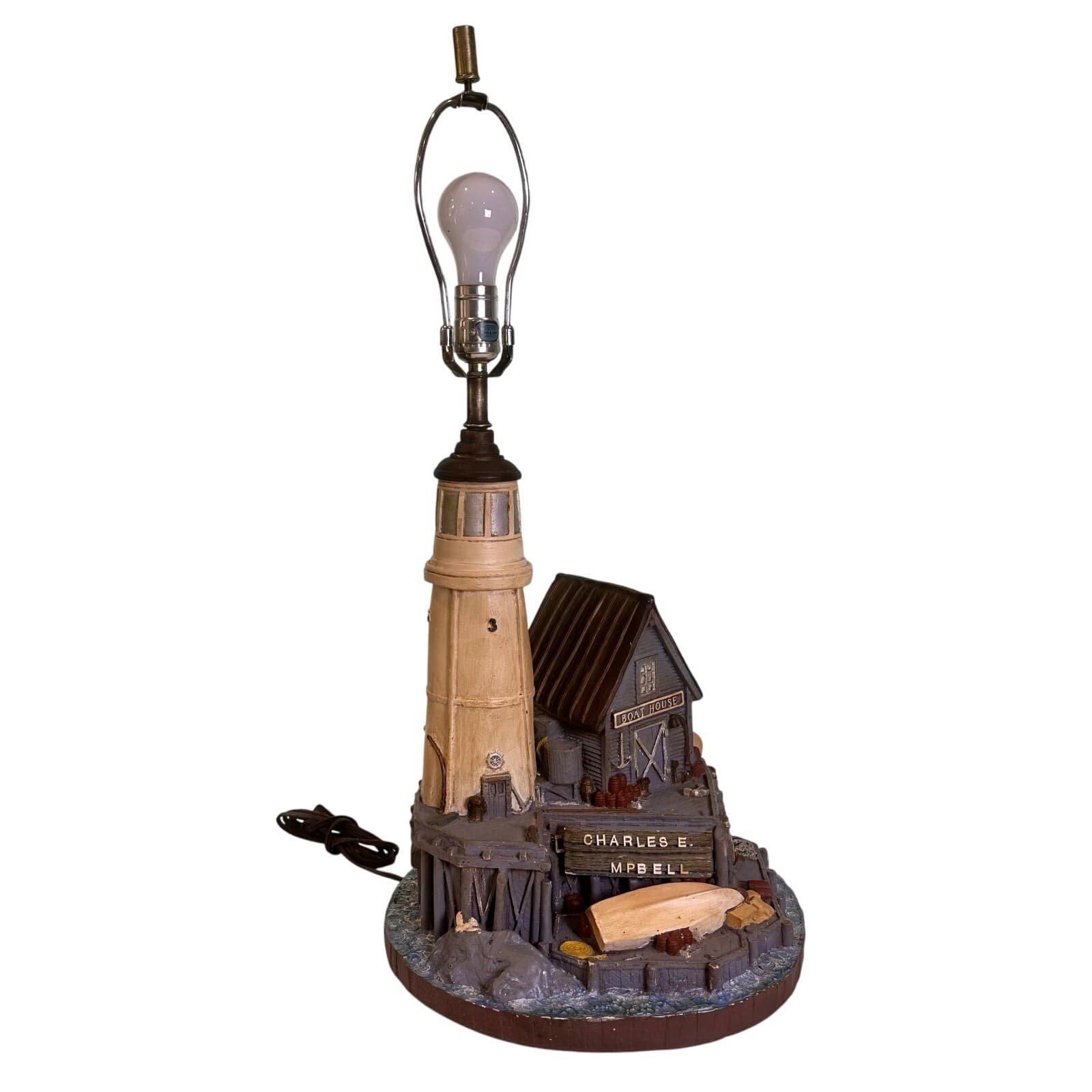 APSIT Brothers 1978 Garretts Landing Boat House Lighthouse Lamp Vintage - Thumbnail 3