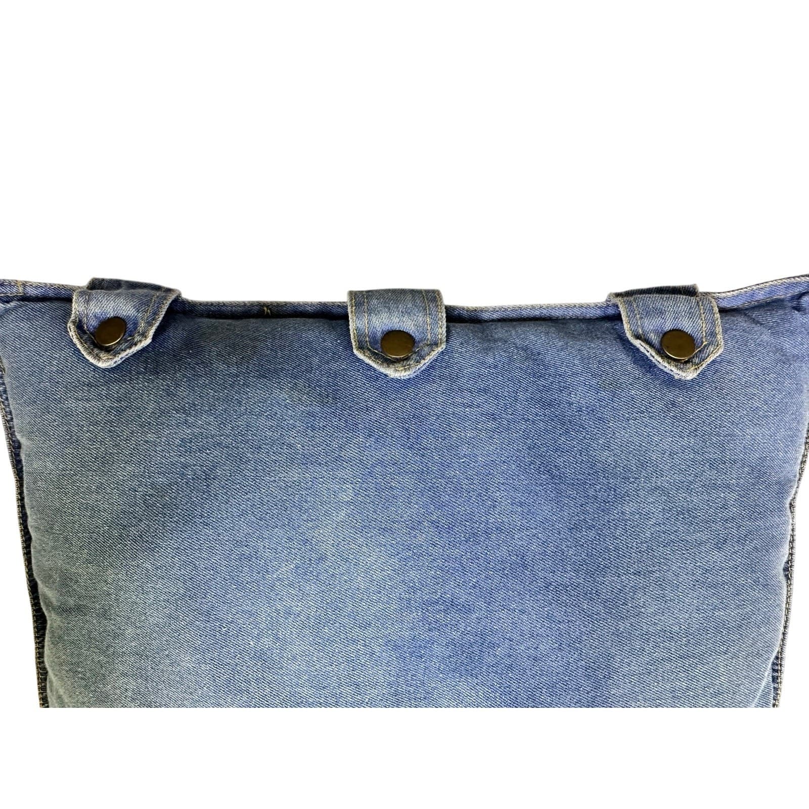 Embellished Denim Jean Casual Whimsical 17x17 Throw Pillow w/Faux Pocket Snaps - Thumbnail 3
