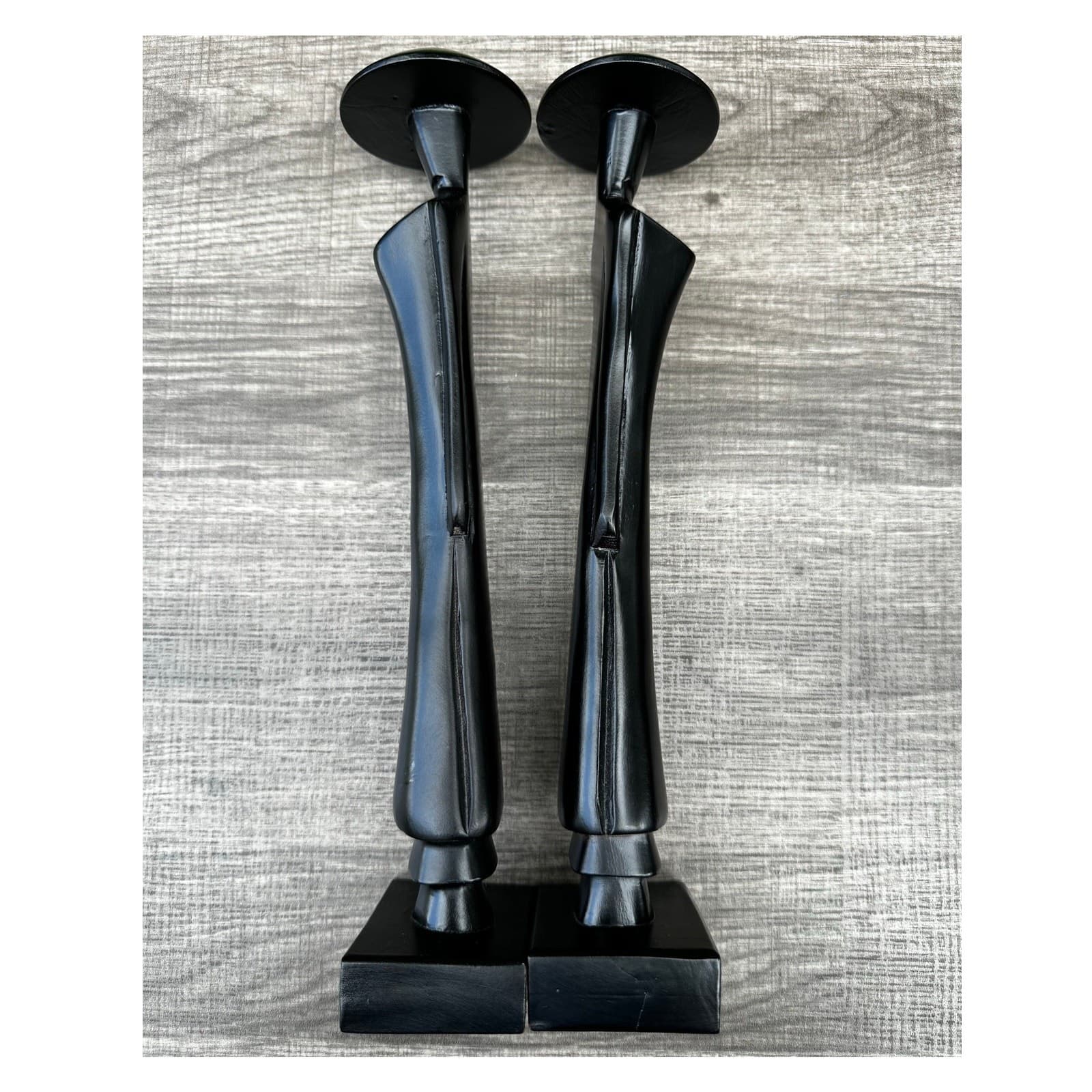 Pair of Vietnamese Wooden 13.5" Vintage Sculptures Figurines of a Woman Cone Hat - Thumbnail 7
