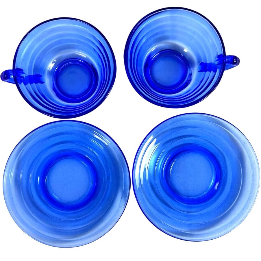 Hazel Atlas Moderntone Cobalt Blue Cups and Saucers-Set of 2 - Thumbnail 3