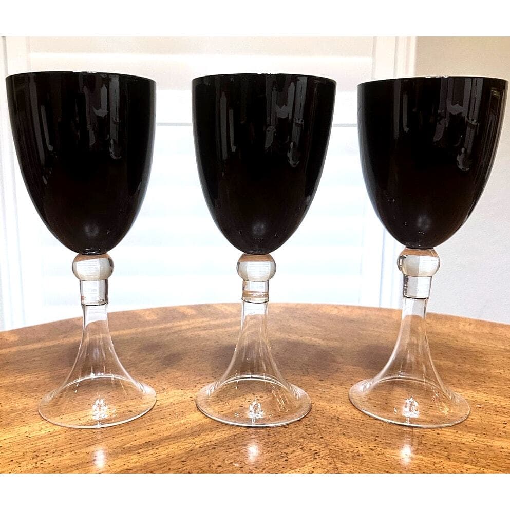 Pier 1 Imports Dante Black Amethyst Water Wine Goblets 9"-Set of 3