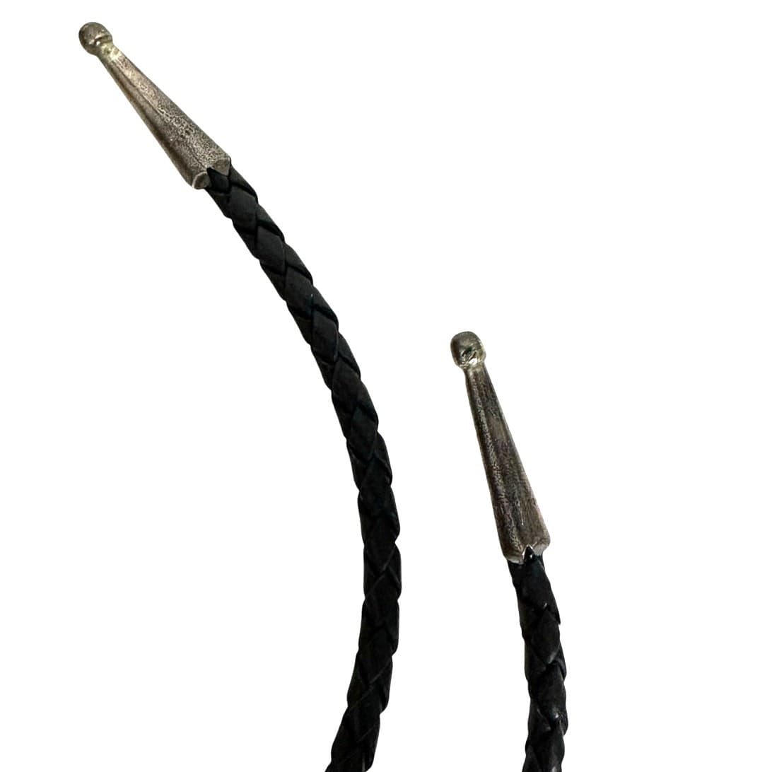 Texas State Shape Silver Metal Vintage Bolo w/Silver Tips & Black Leather Cord - Thumbnail 3