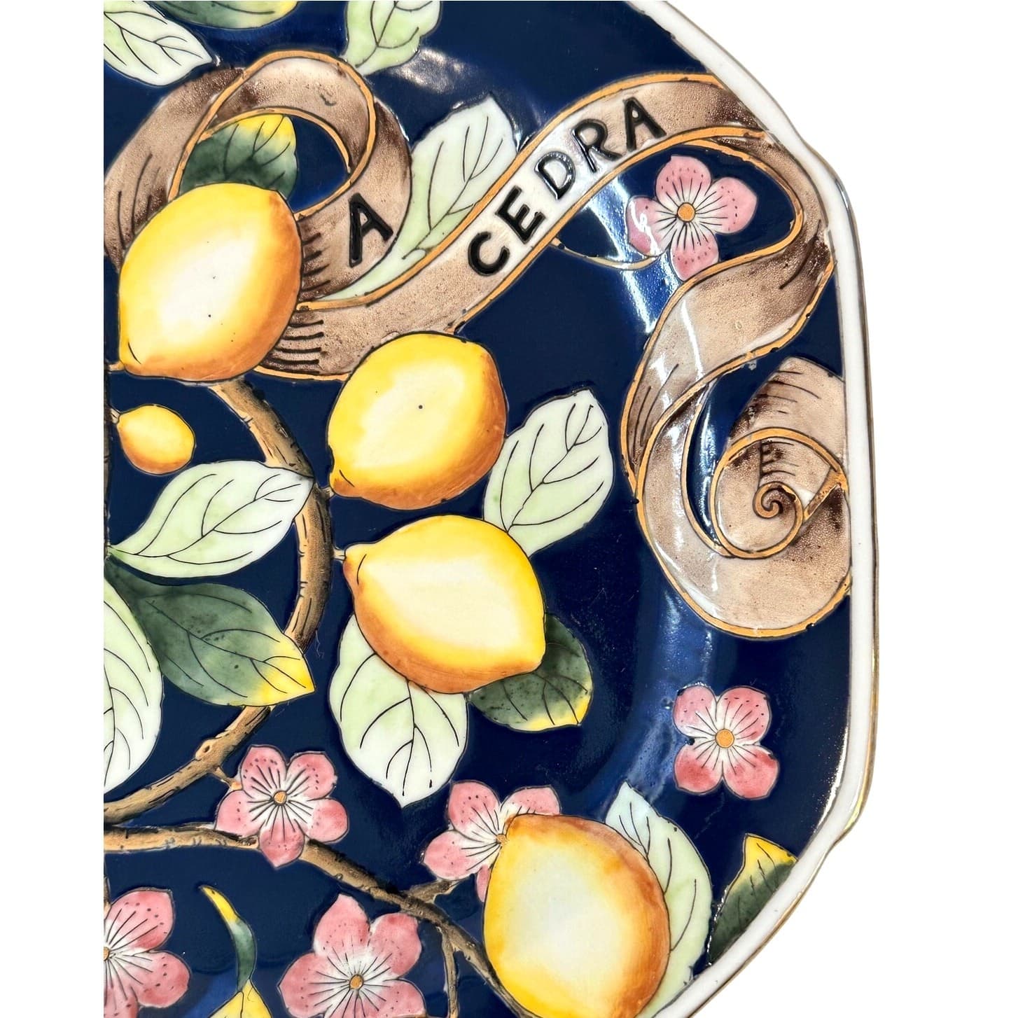 Majolica Acqua Fa Cedra Raised Relief Lemon Flower Leaves Large Platter - Thumbnail 5