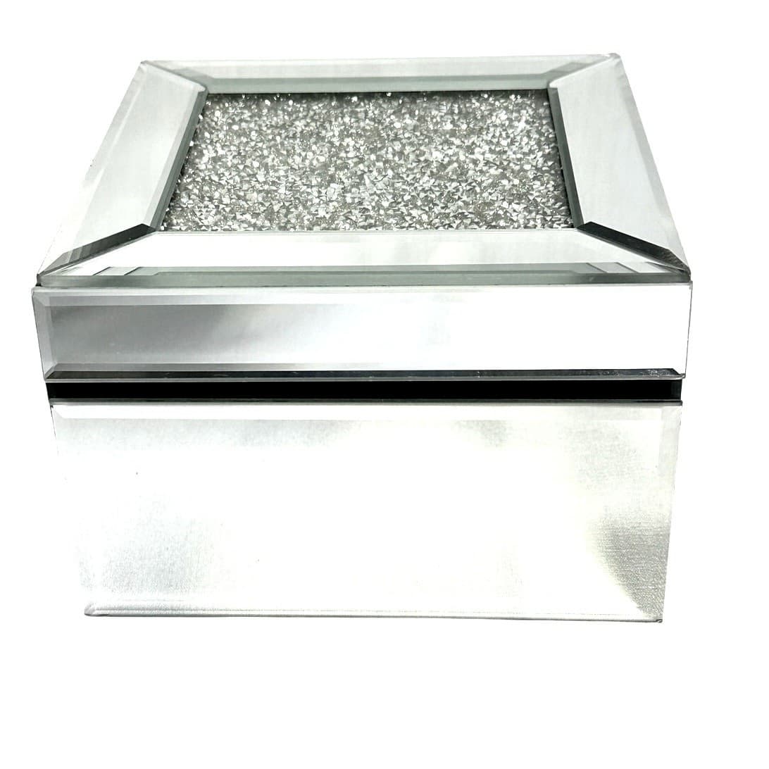 Mirrored Beveled Trinket Jewelry Box Sparkling Rhinestone Top-Velvet Lined - Thumbnail 4