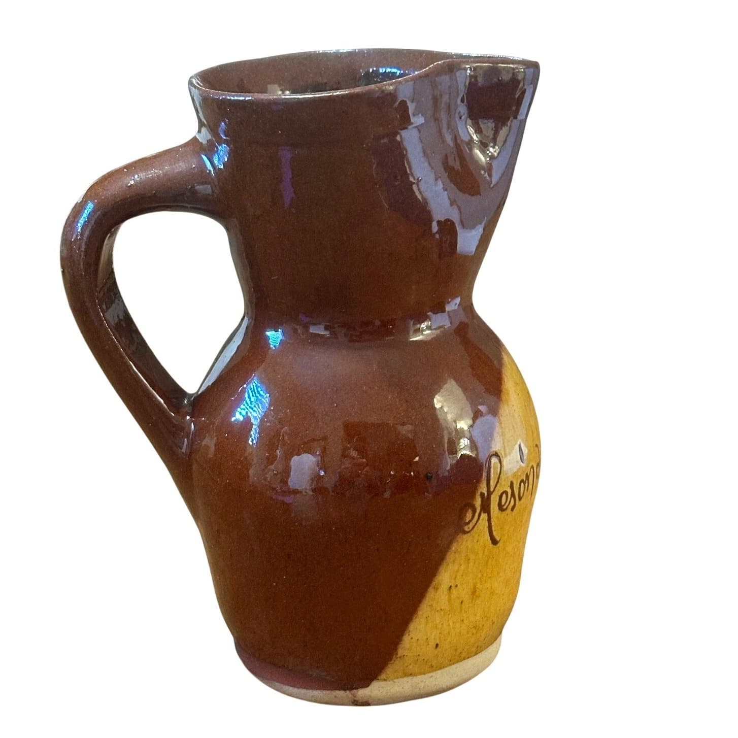 Meson del Champinon Madrid 8" Two Tone Glazed Pottery Sangria Pitcher Spain - Thumbnail 4