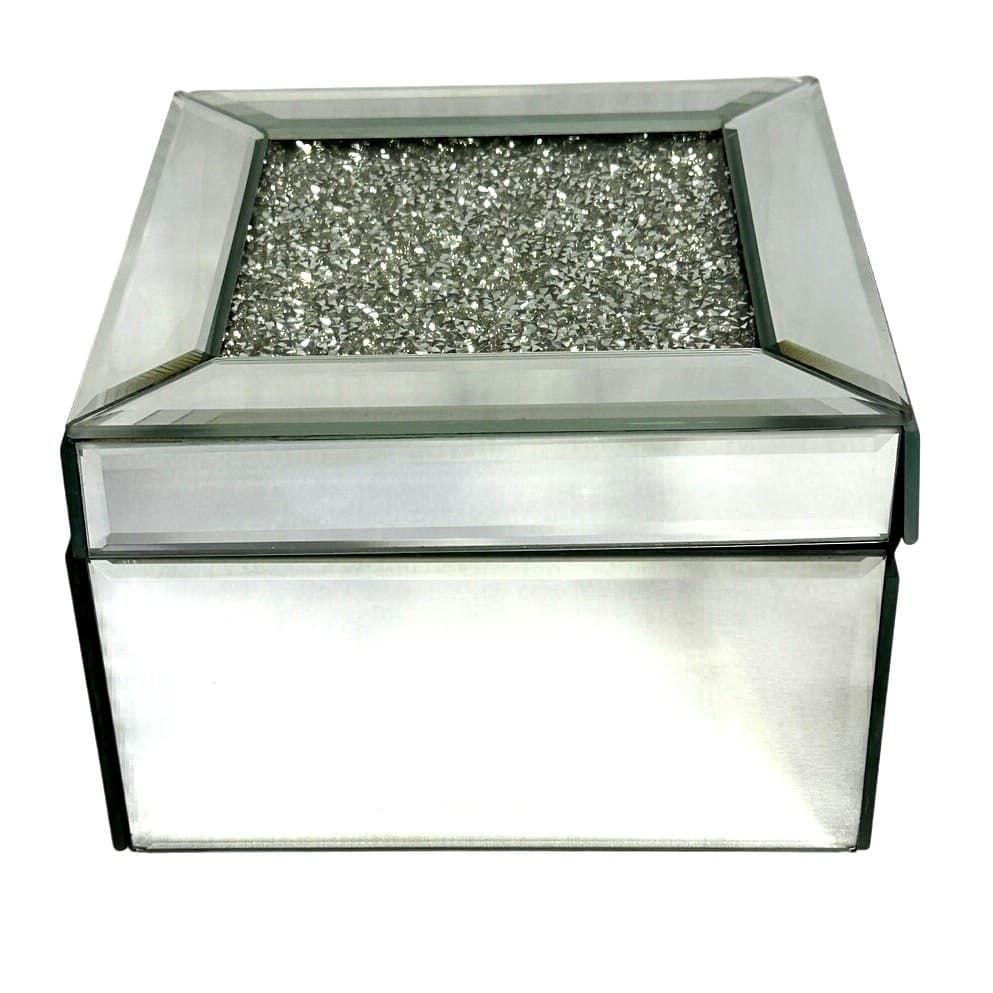 Mirrored Beveled Trinket Jewelry Box Sparkling Rhinestone Top-Velvet Lined - Thumbnail 6