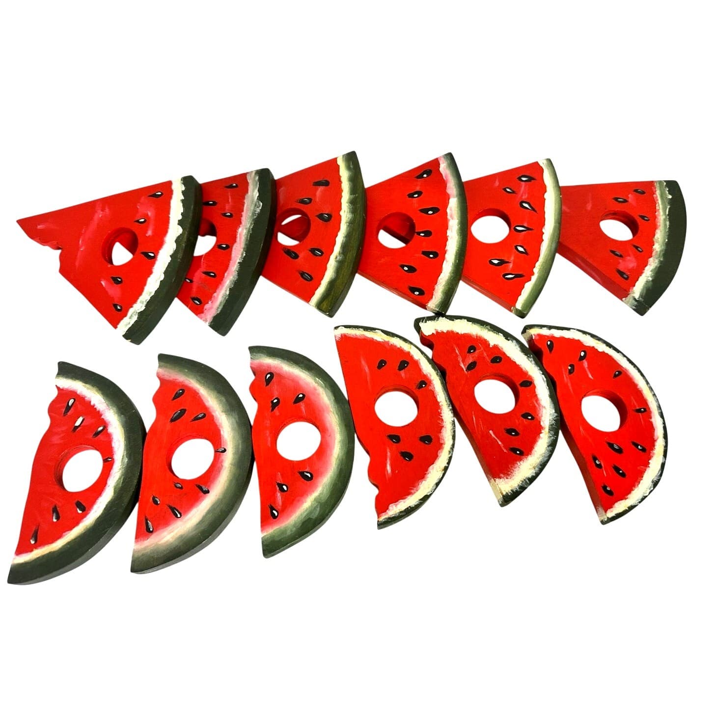Set of 12 Watermelon Slice Wood Painted Napkin Rings - Thumbnail 3