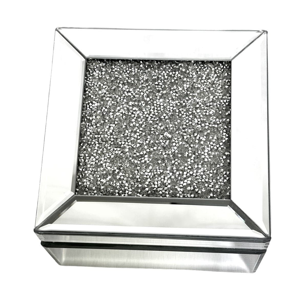 Mirrored Beveled Trinket Jewelry Box Sparkling Rhinestone Top-Velvet Lined - Thumbnail 5