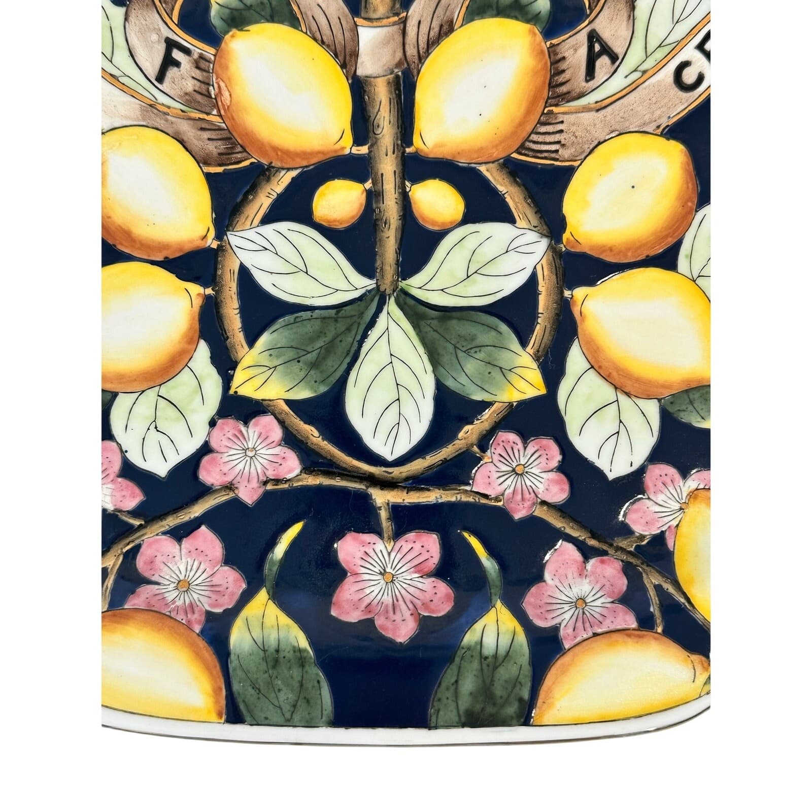 Majolica Acqua Fa Cedra Raised Relief Lemon Flower Leaves Large Platter - Thumbnail 6