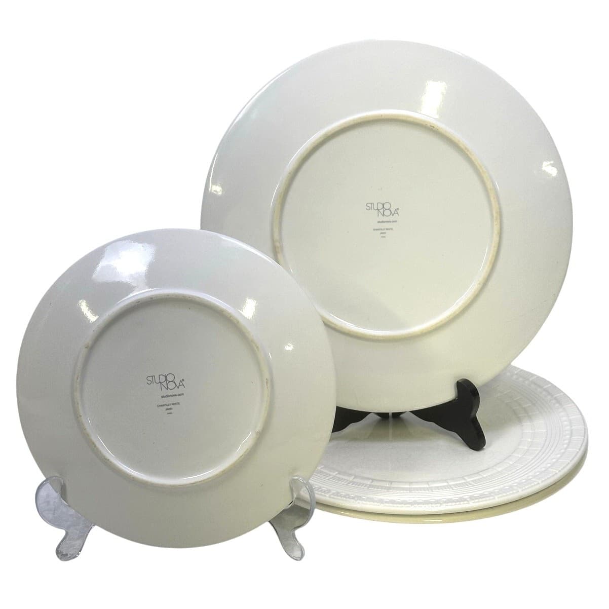 Chantilly White Graphic Studio Nova Embossed (3) Dinner Plates (1) Salad Plate - Thumbnail 4