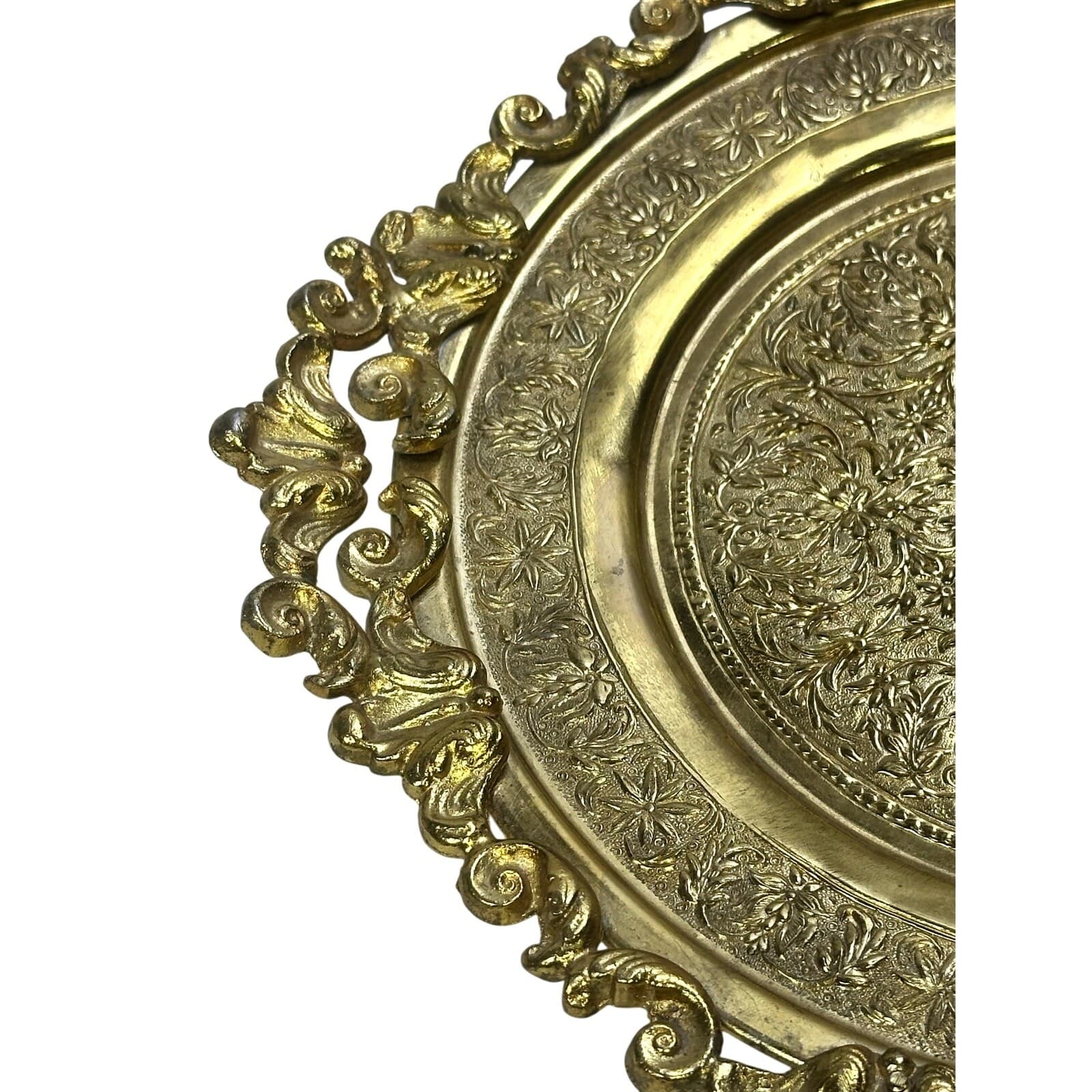 Brass Embellished Turkish Art Nouveau 10" Footed Platter/Tray w/Handles-Stunning - Thumbnail 5