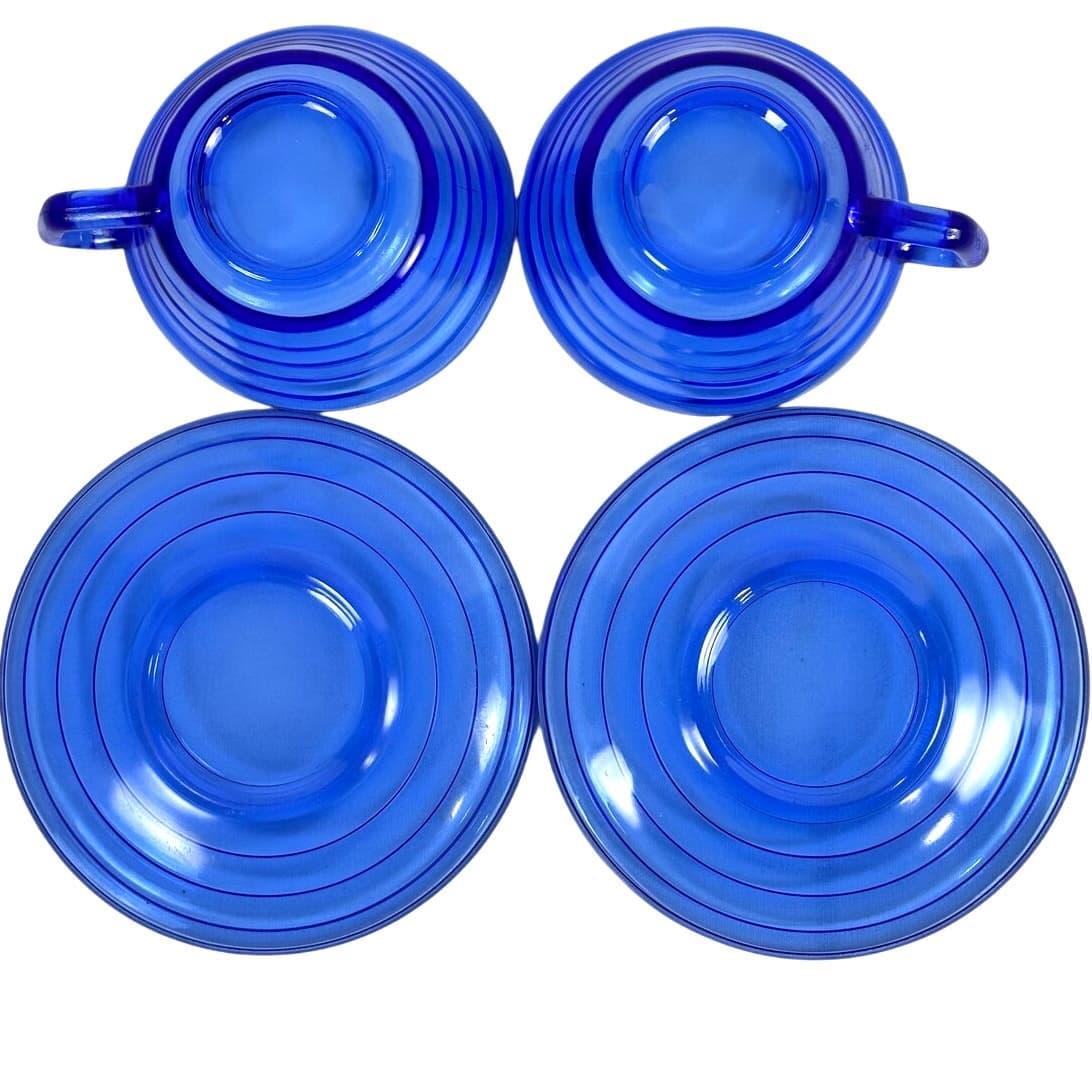 Hazel Atlas Moderntone Cobalt Blue Cups and Saucers-Set of 2 - Thumbnail 4