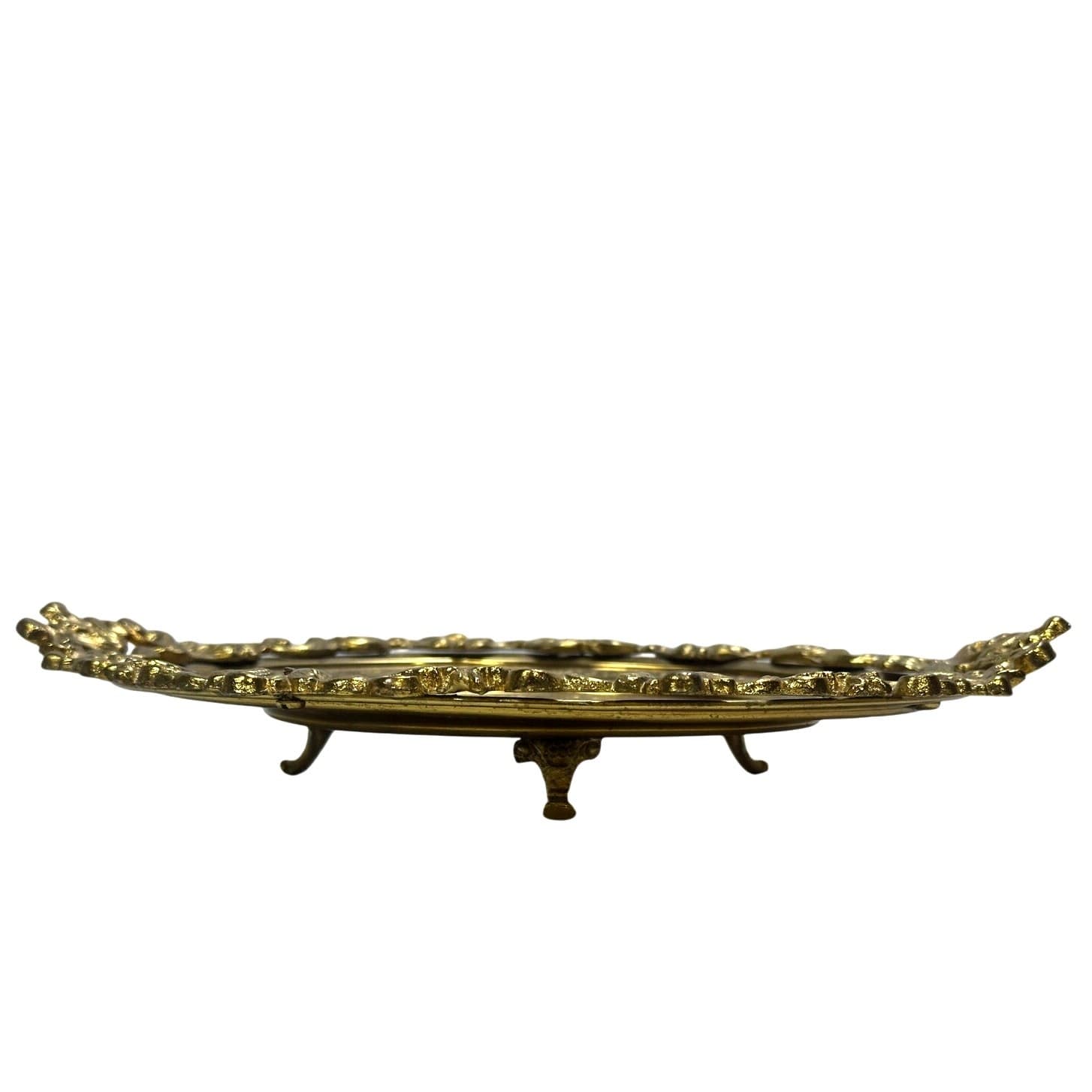 Brass Embellished Turkish Art Nouveau 10" Footed Platter/Tray w/Handles-Stunning - Thumbnail 4