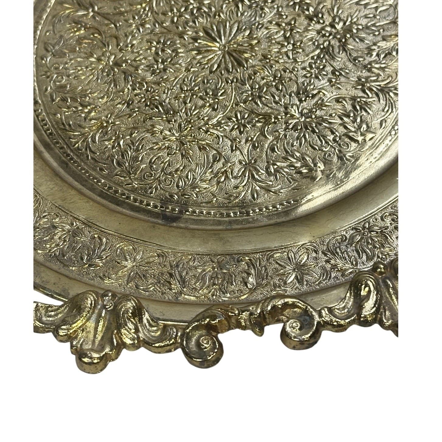 Brass Embellished Turkish Art Nouveau 10" Footed Platter/Tray w/Handles-Stunning - Thumbnail 8