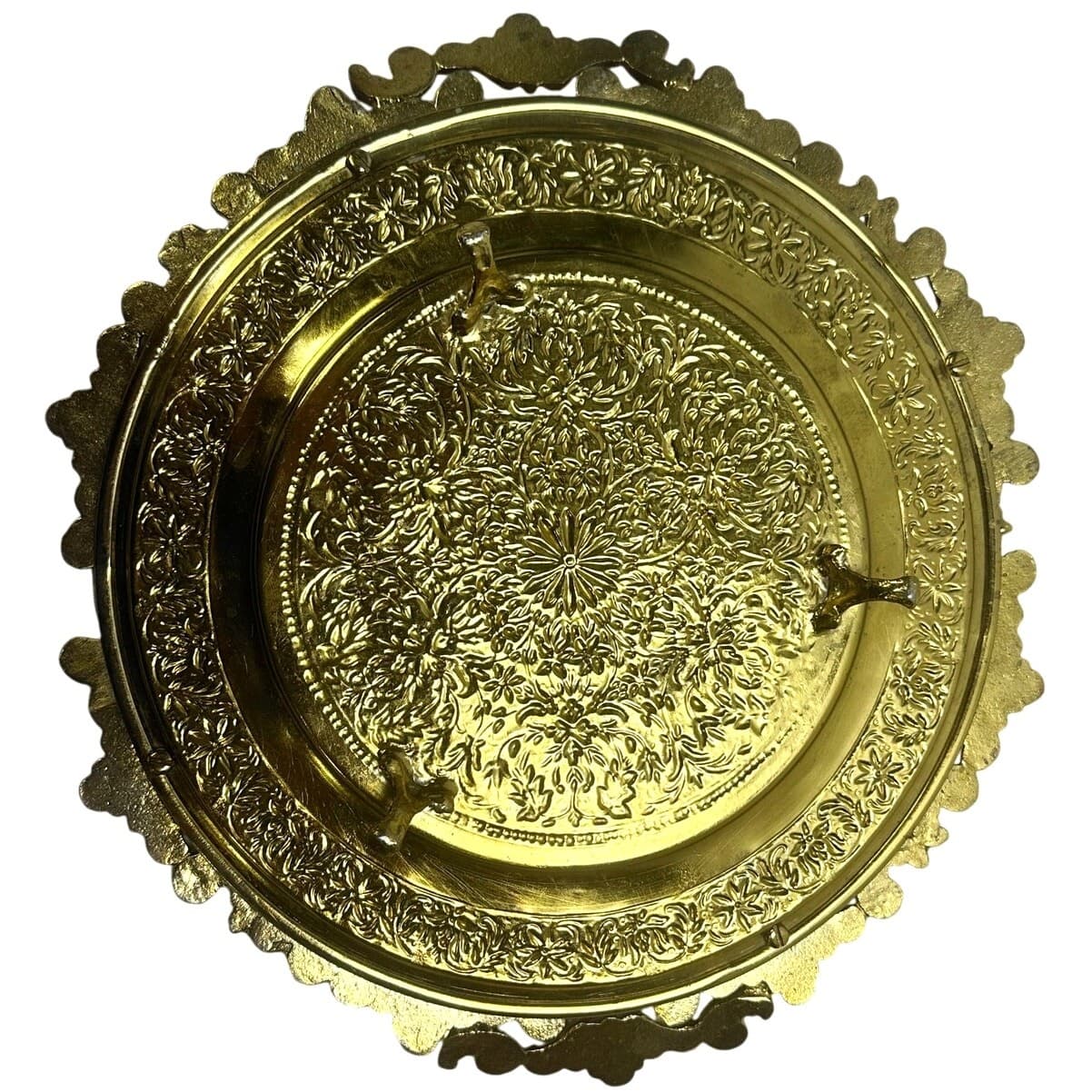 Brass Embellished Turkish Art Nouveau 10" Footed Platter/Tray w/Handles-Stunning - Thumbnail 3