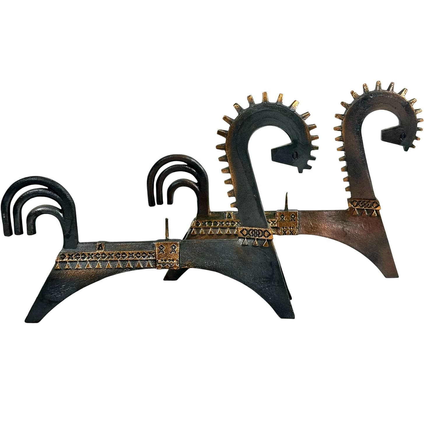 Russian Sarapul Brutalist MidCentury Bronze Patina Horse Candleholder-Pair-Rare! - Thumbnail 3