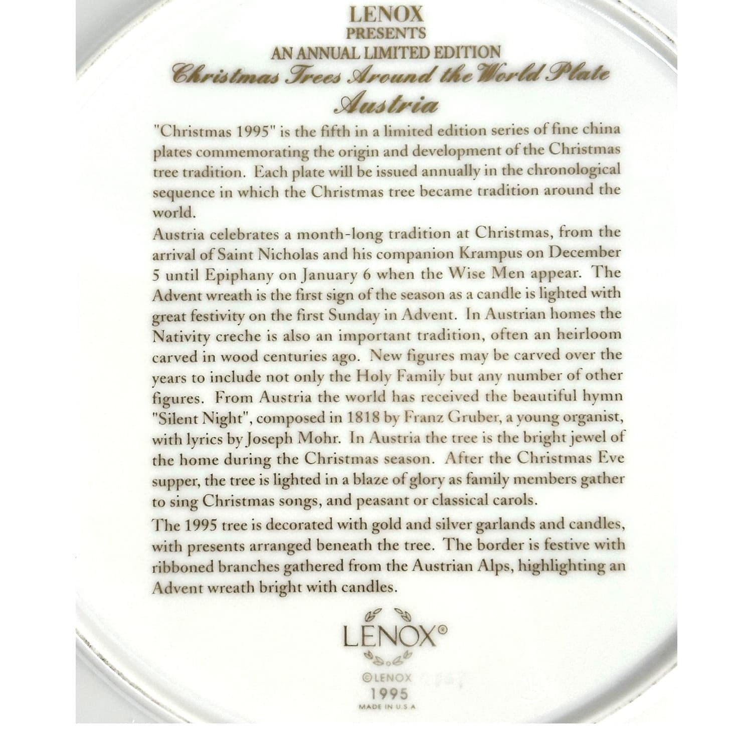 Lenox 1995 Christmas Trees Around the World Limited Edition Austria-Pristine! - Thumbnail 8