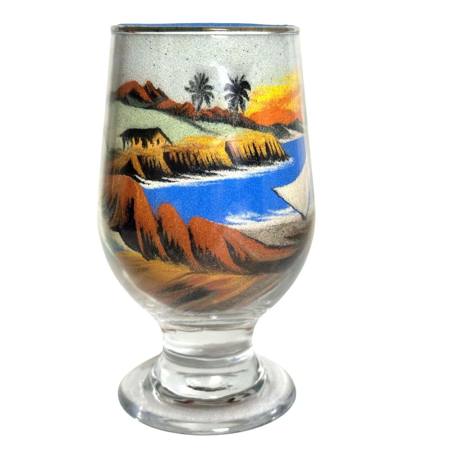 Fortaleza Brazil Vintage Sand Art in Glass Coastal Village Scene at Sunset - Thumbnail 2