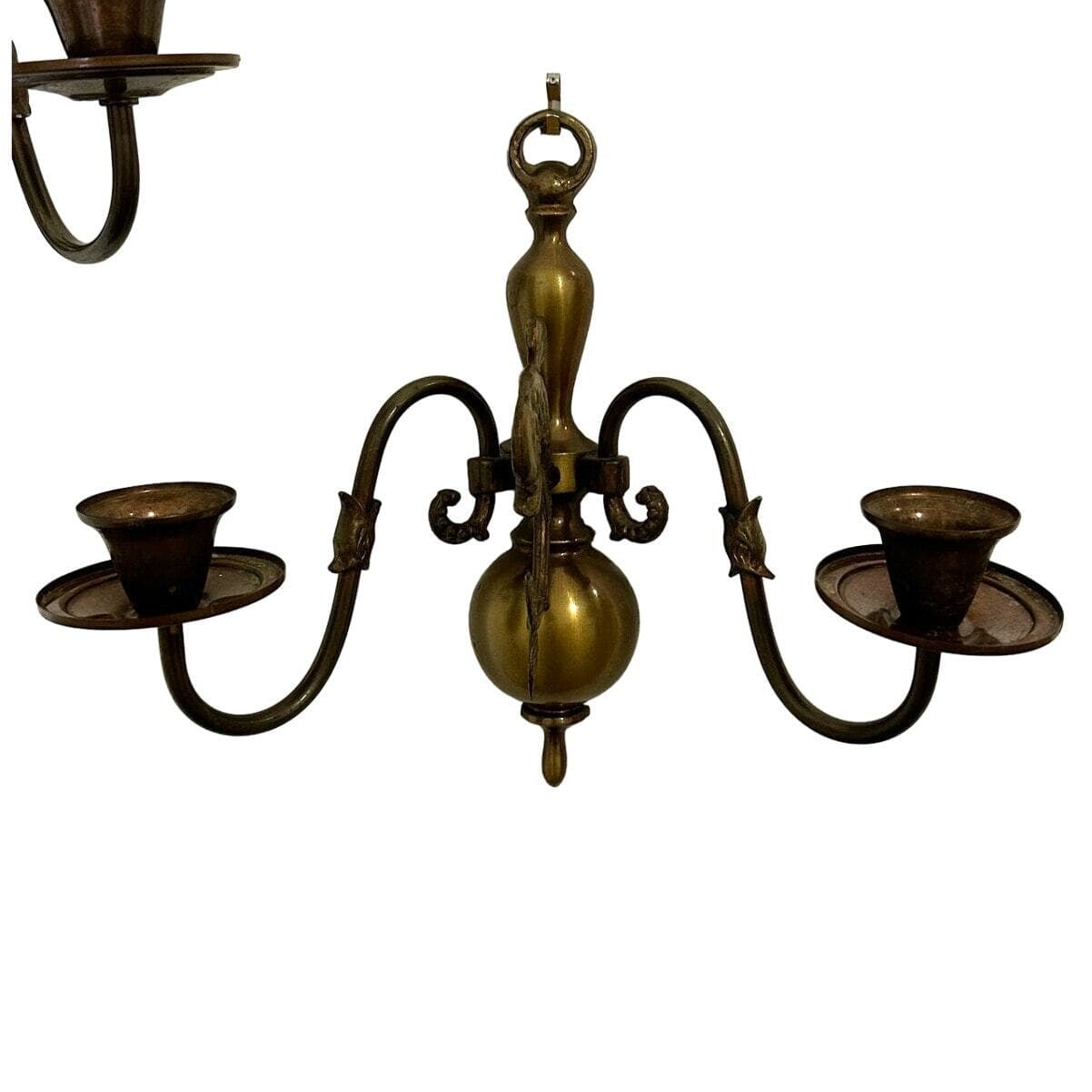 Antique Traditional Dolphin Design Two Candle Brass Wall Sconce-Set of Two! - Thumbnail 4