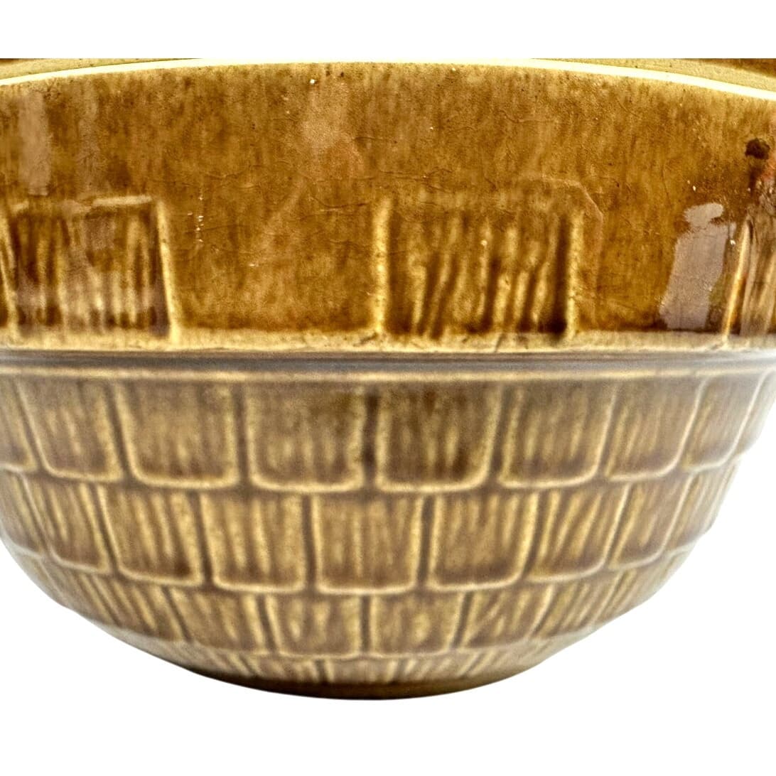 Mid 20th Century USA 9" Round Tureen Bowl Casserole w/Lid Brown Shingle Pattern - Thumbnail 2